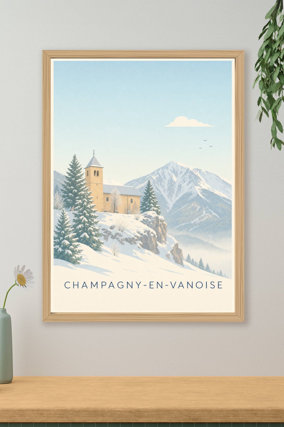 Affiche de Champagny-en-Vanoise, poster église enneigée