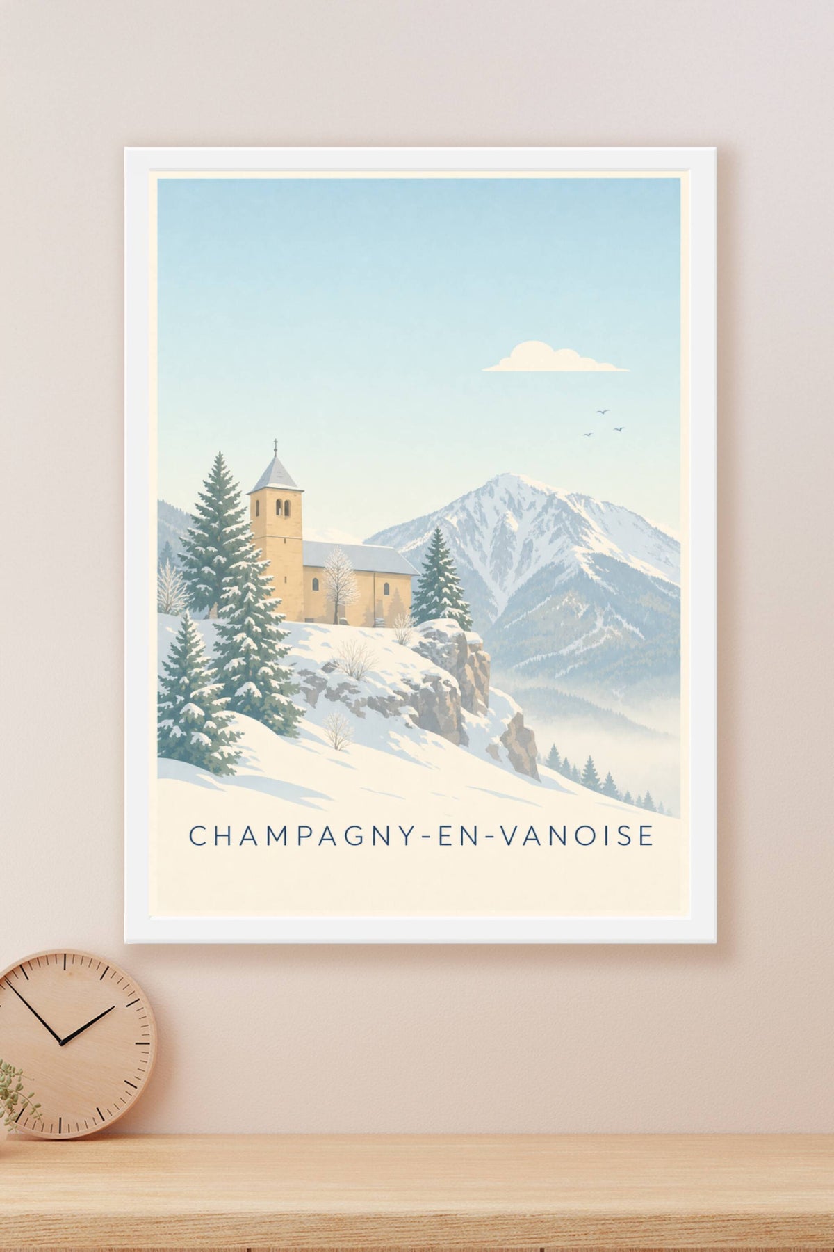 Affiche de Champagny-en-Vanoise, poster église enneigée