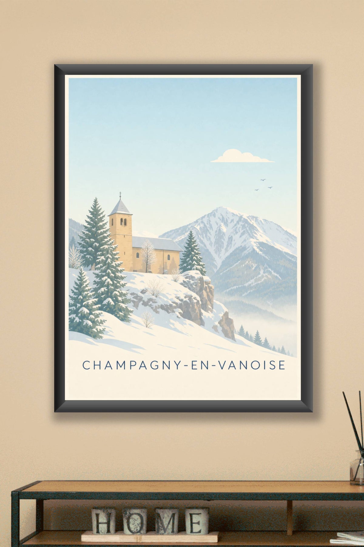 Affiche de Champagny-en-Vanoise, poster église enneigée