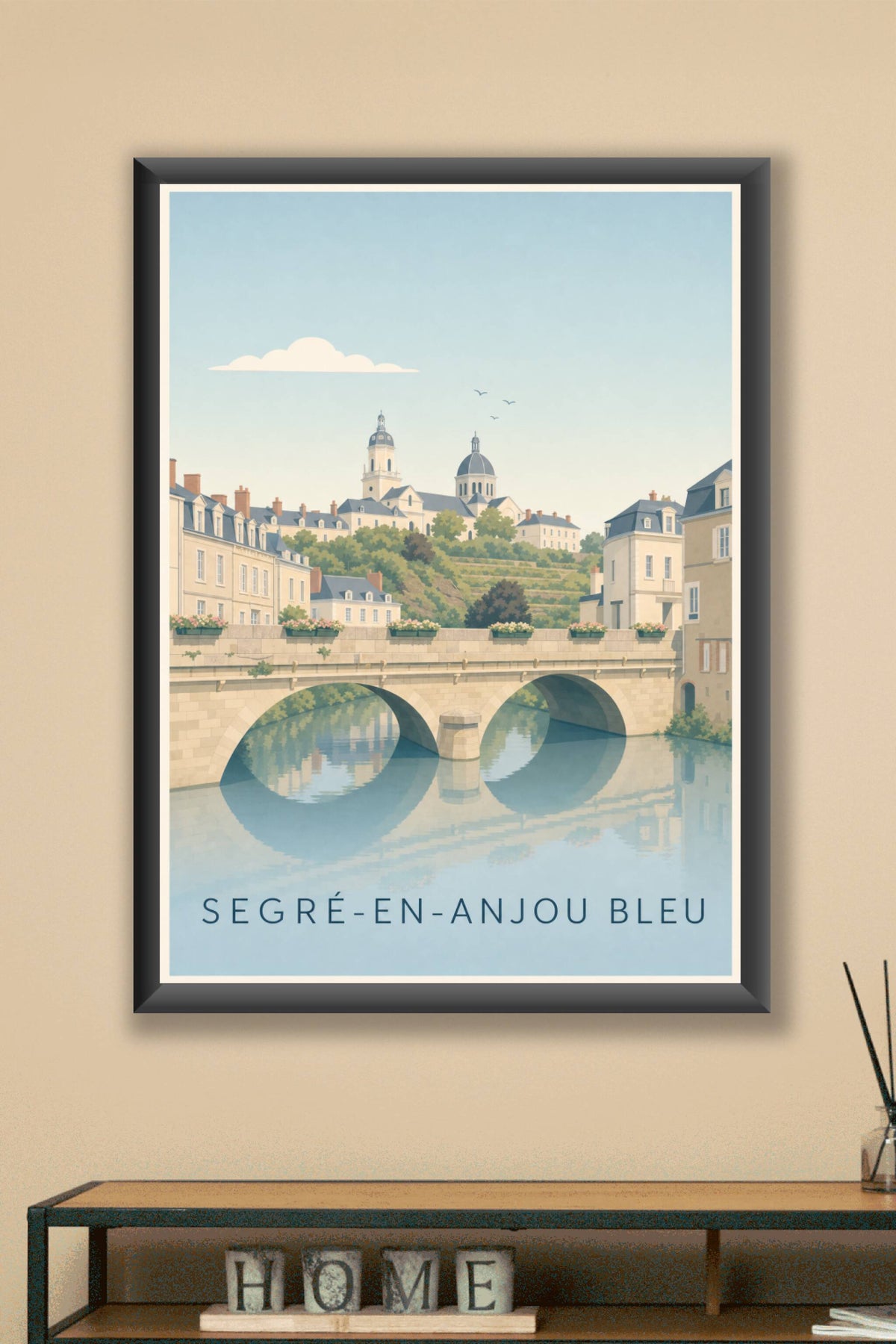 Affiche de Segré-en-Anjou Bleu, poster du vieux pont