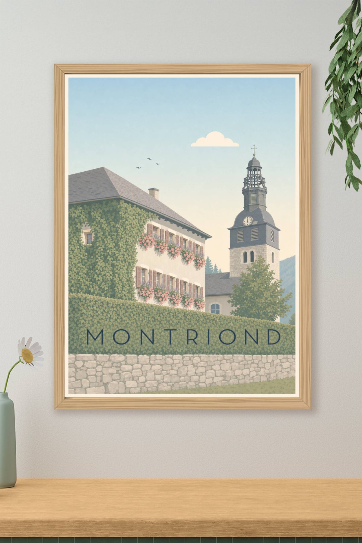 Affiche de Montriond, clocher à bulbe vintage