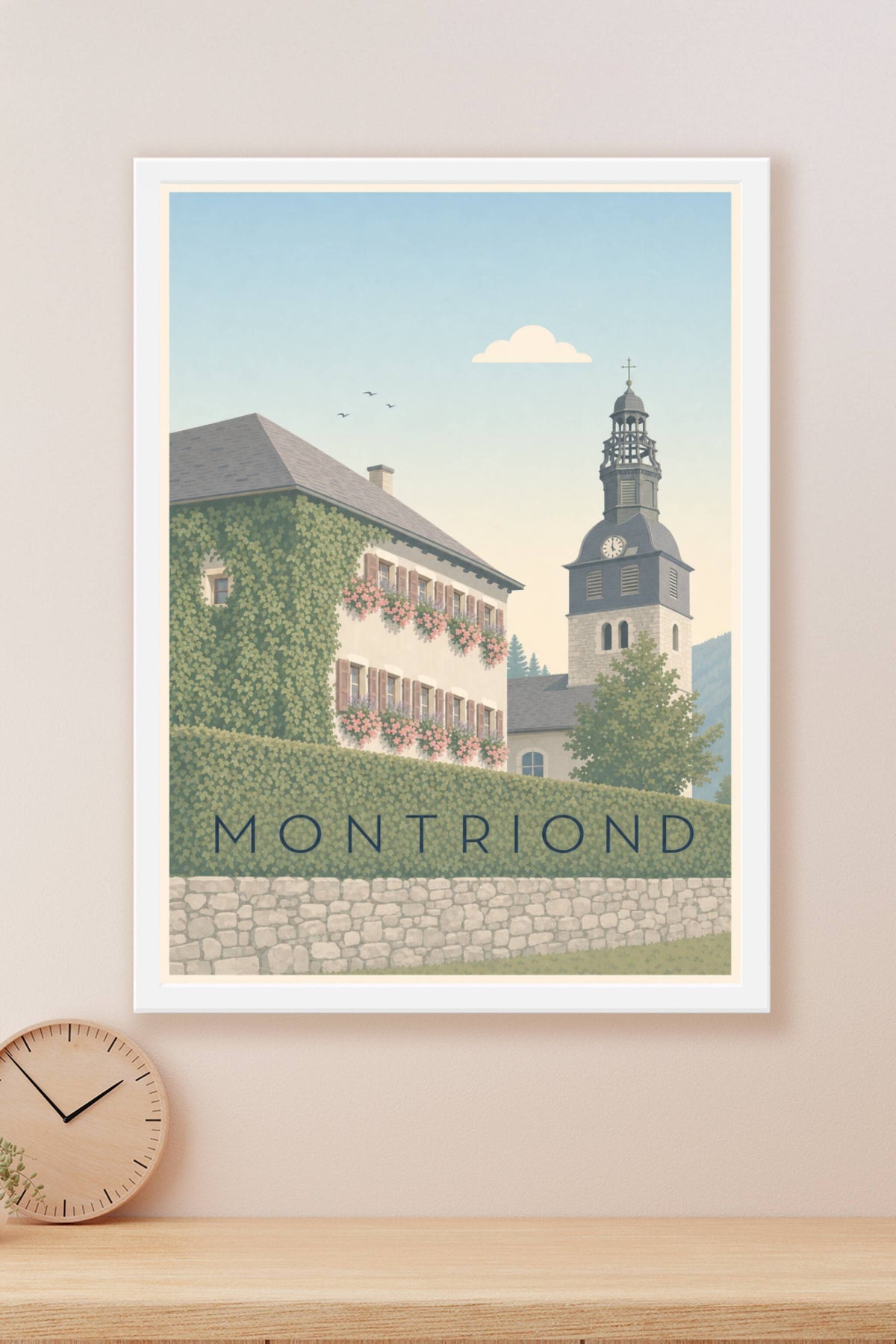 Affiche de Montriond, clocher à bulbe vintage