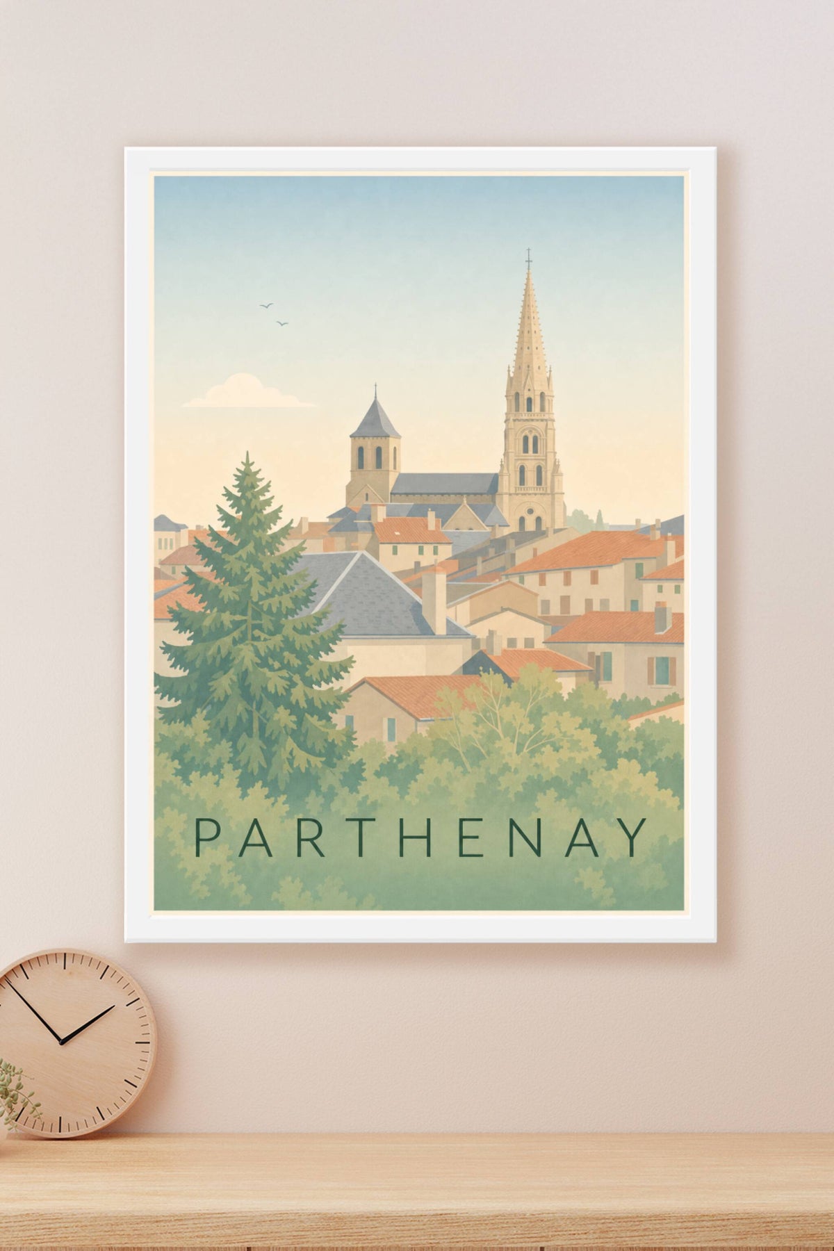 Affiche de Parthenay, poster église et toits