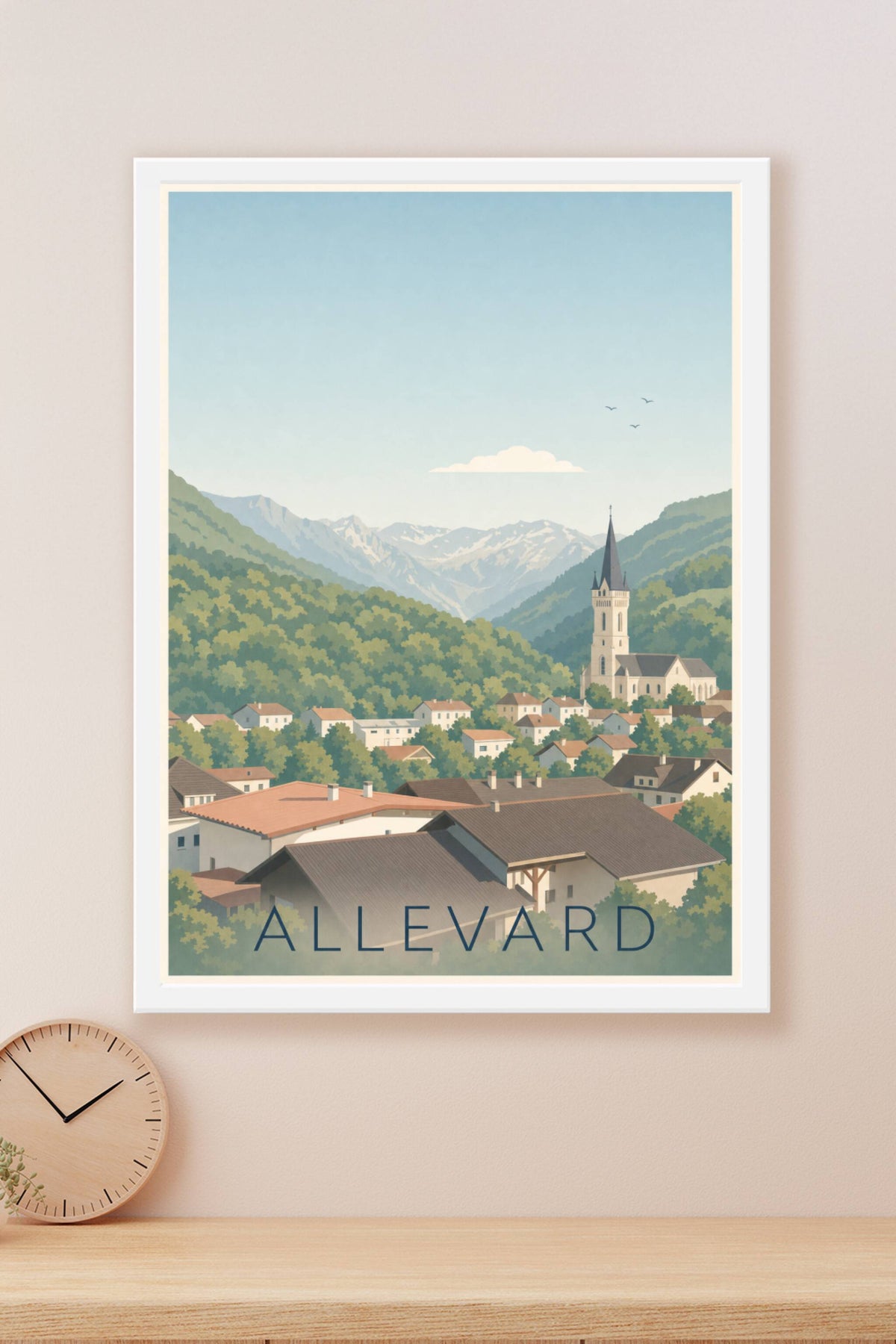 Affiche d'Allevard, poster clocher et Alpes