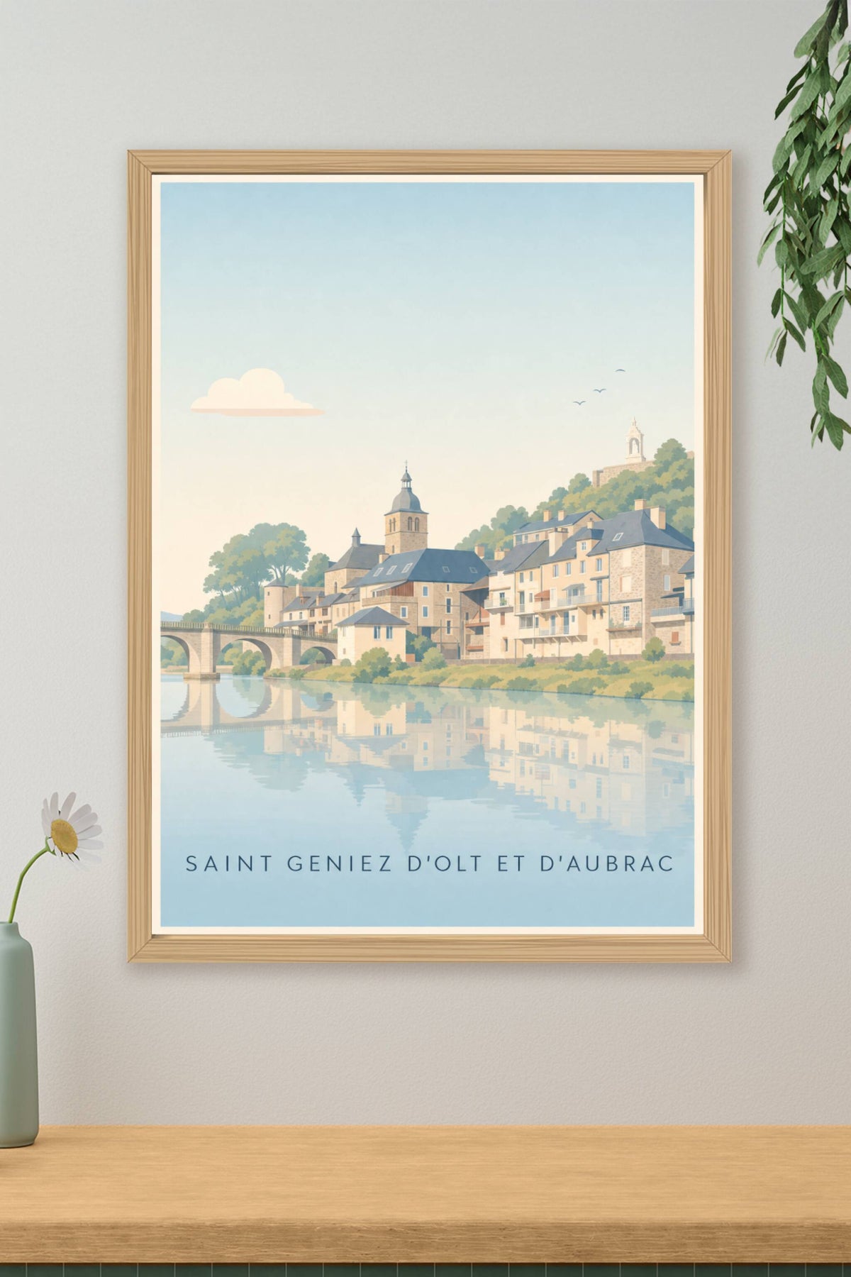 Affiche de Saint-Geniez-d'Olt, poster reflets sur le Lot