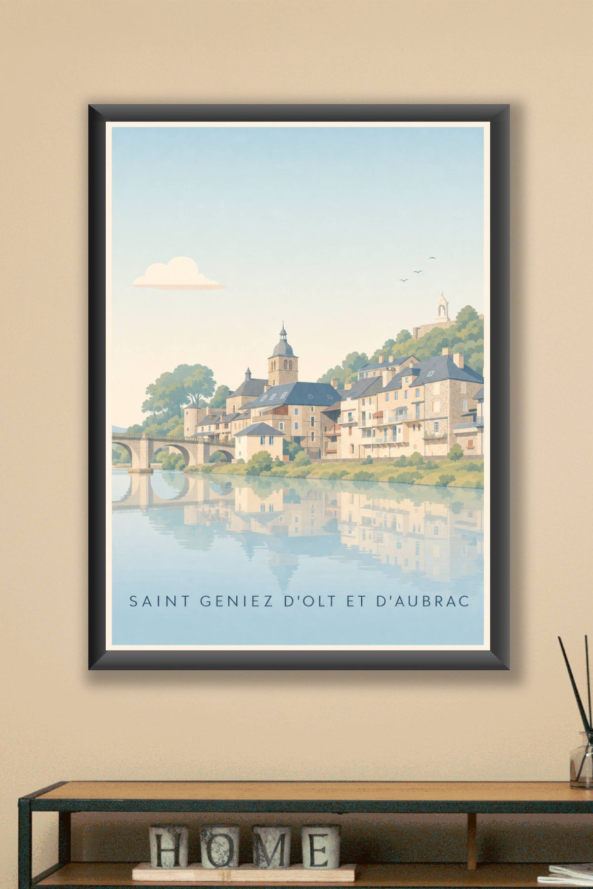 Affiche de Saint-Geniez-d'Olt, poster reflets sur le Lot