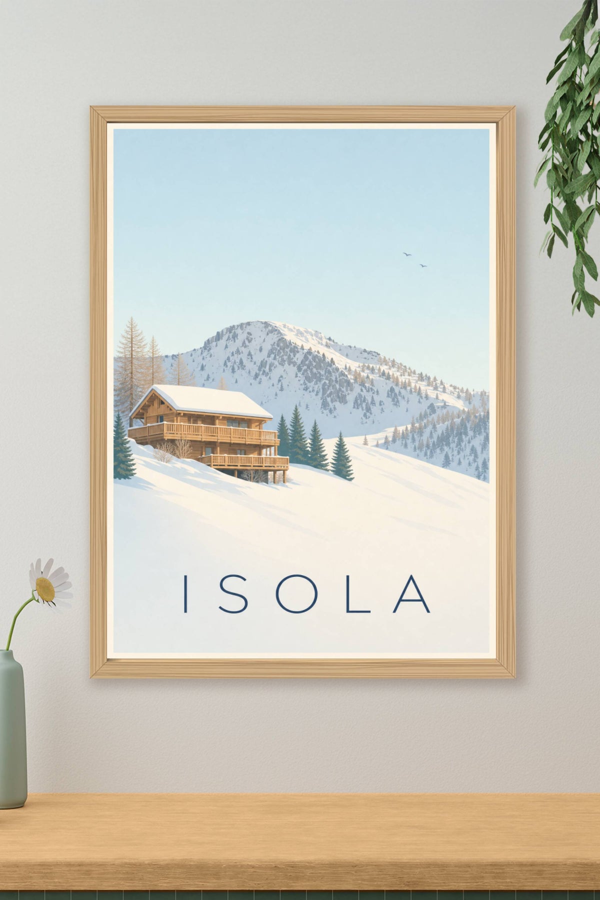 Affiche d'Isola, poster chalet enneigé