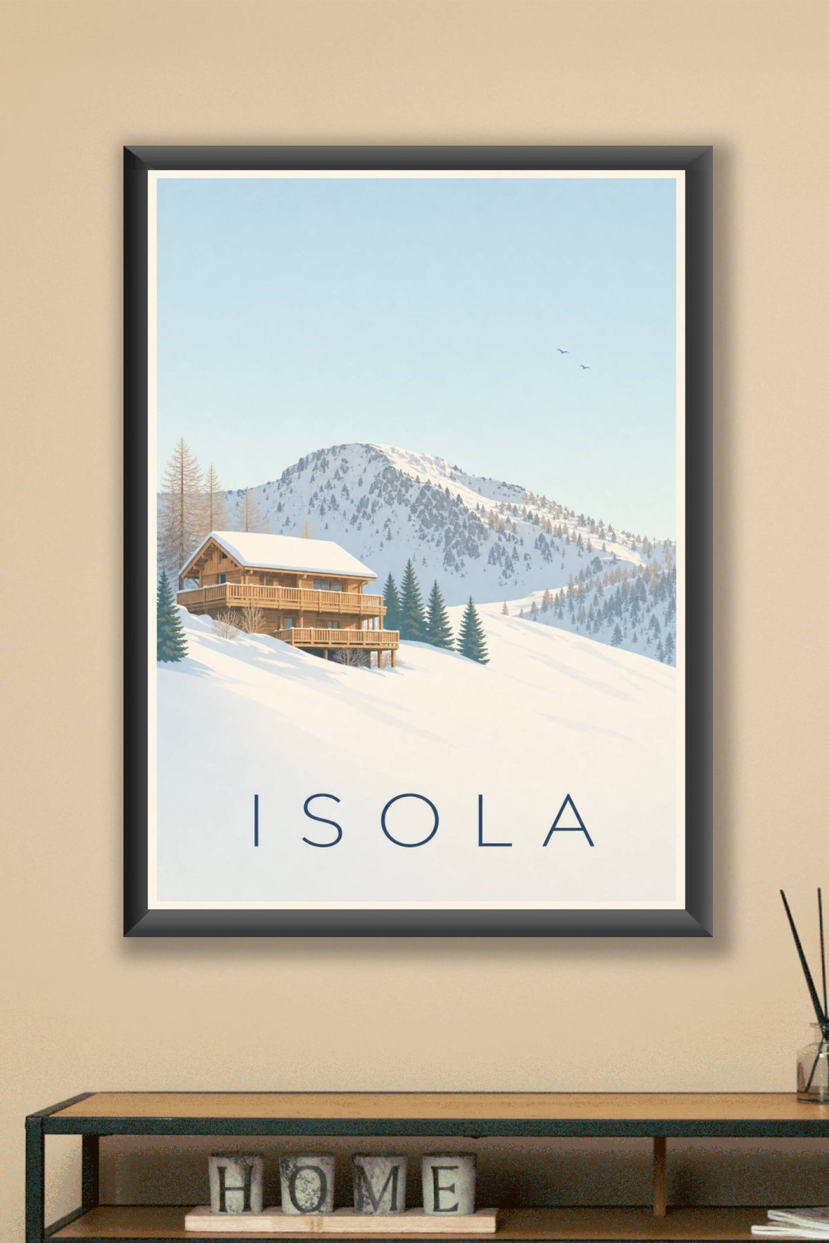 Affiche d'Isola, poster chalet enneigé