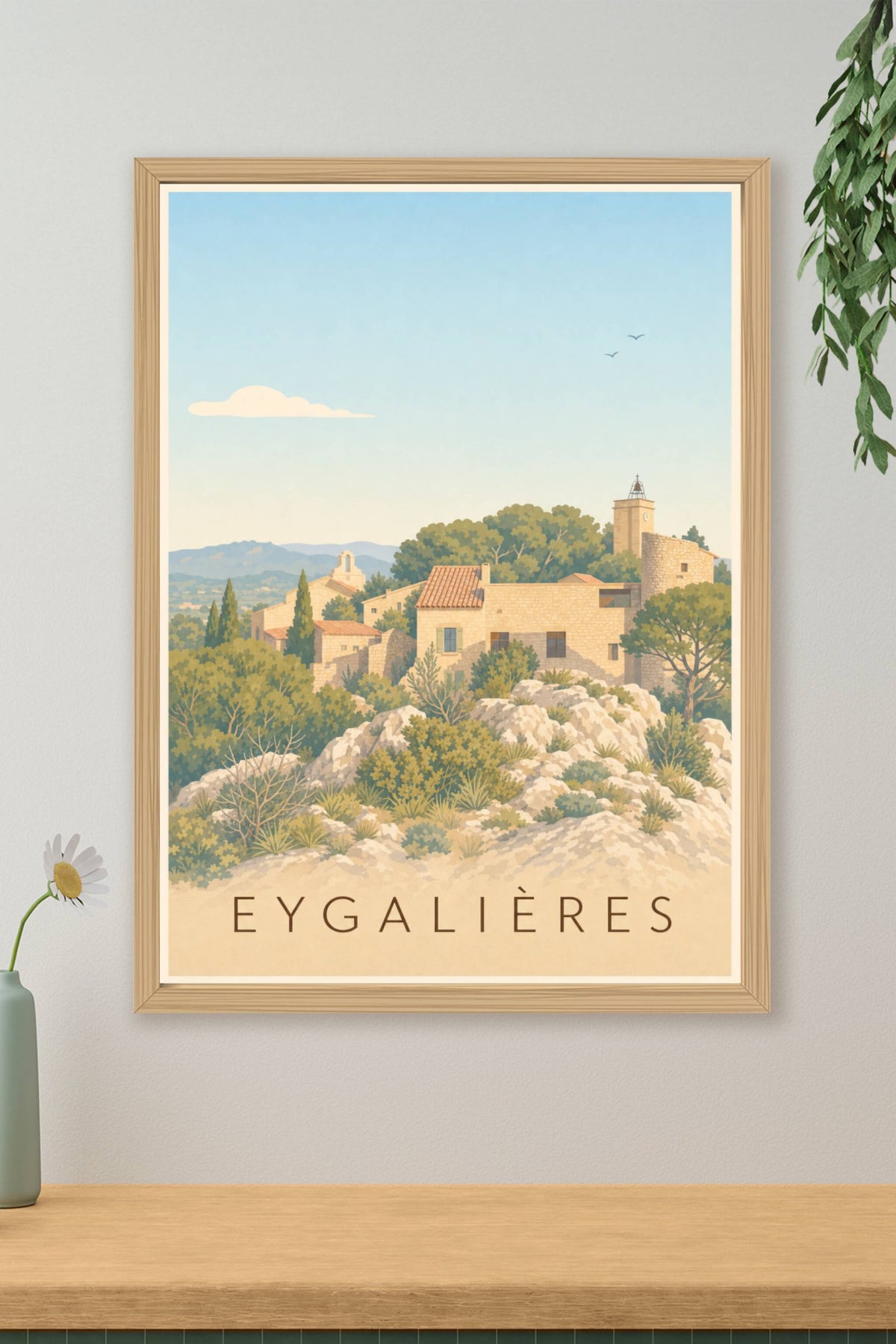 Affiche d'Eygalières, poster maisons en pierre