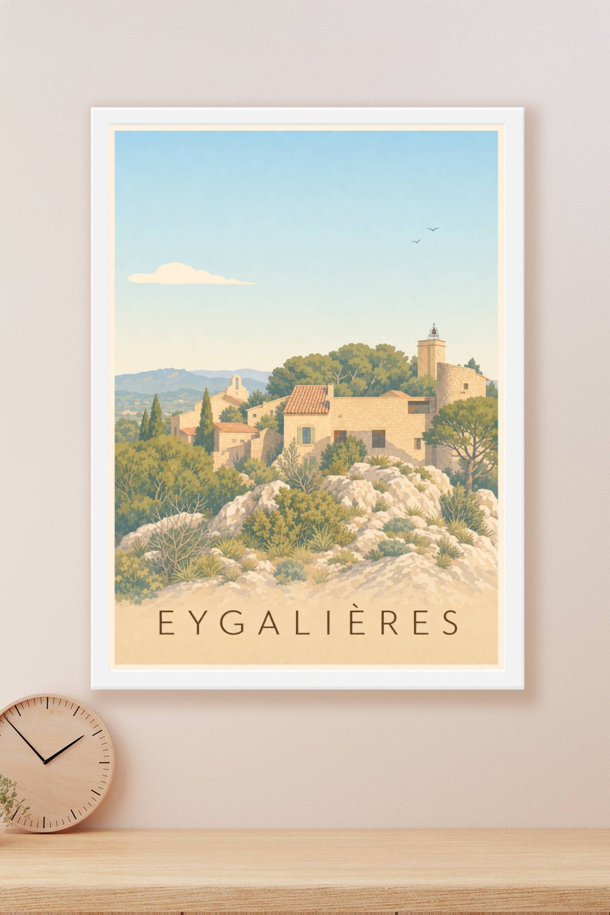Affiche d'Eygalières, poster maisons en pierre