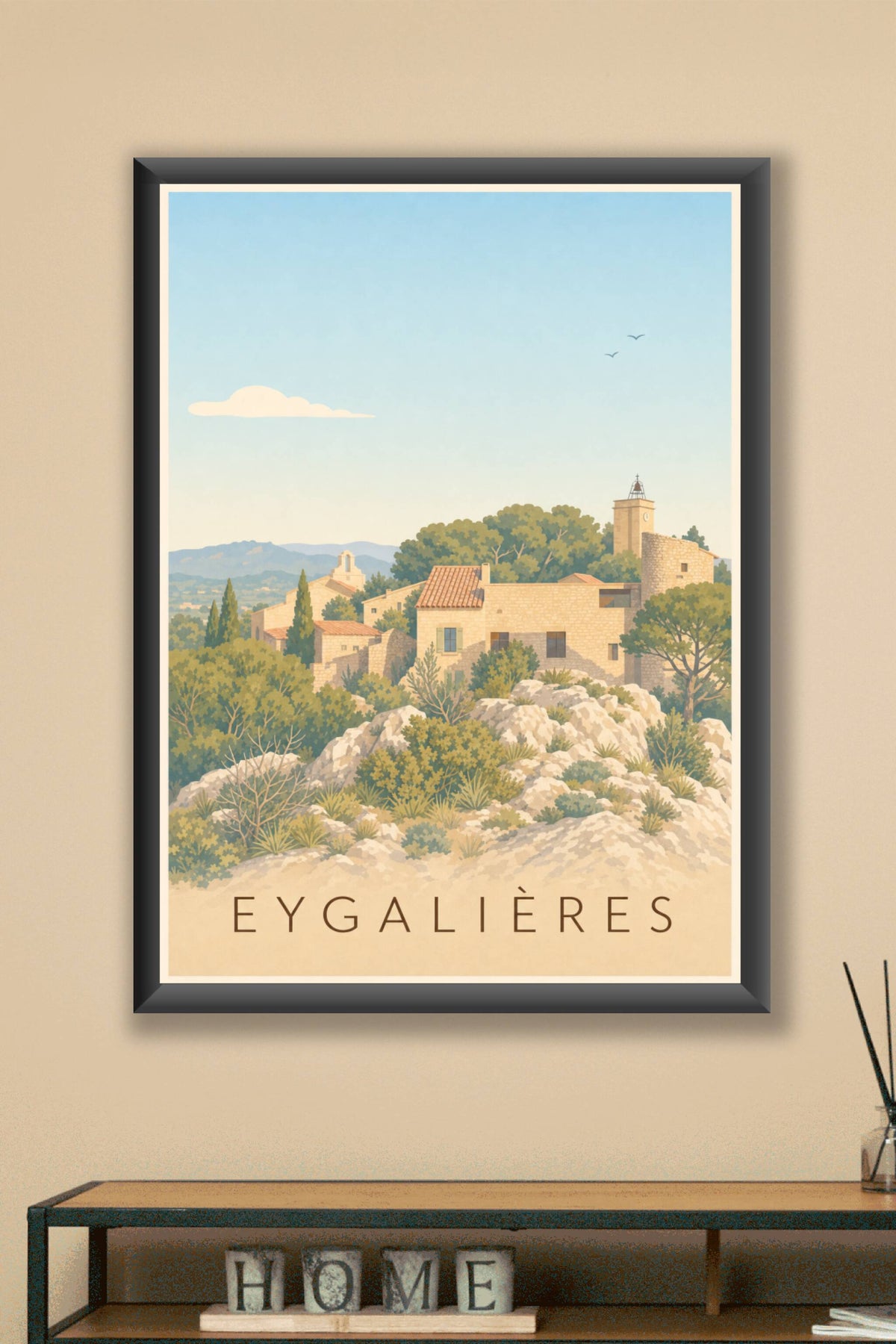 Affiche d'Eygalières, poster maisons en pierre