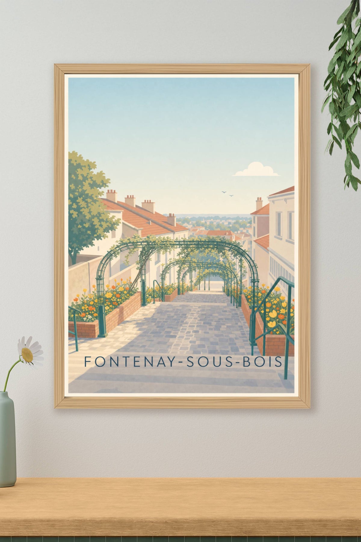 Affiche de Fontenay-sous-Bois, poster escaliers fleuris