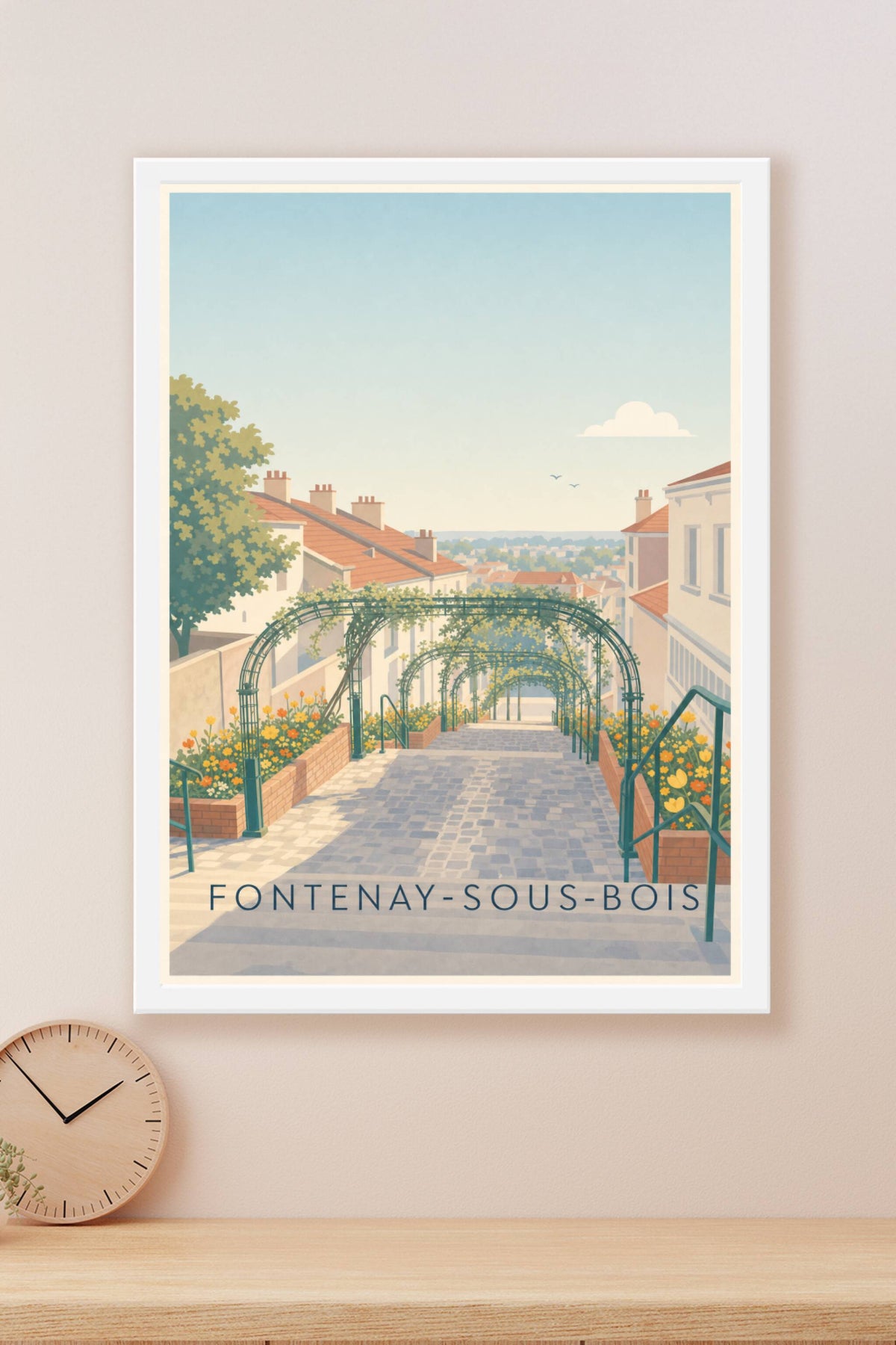Affiche de Fontenay-sous-Bois, poster escaliers fleuris