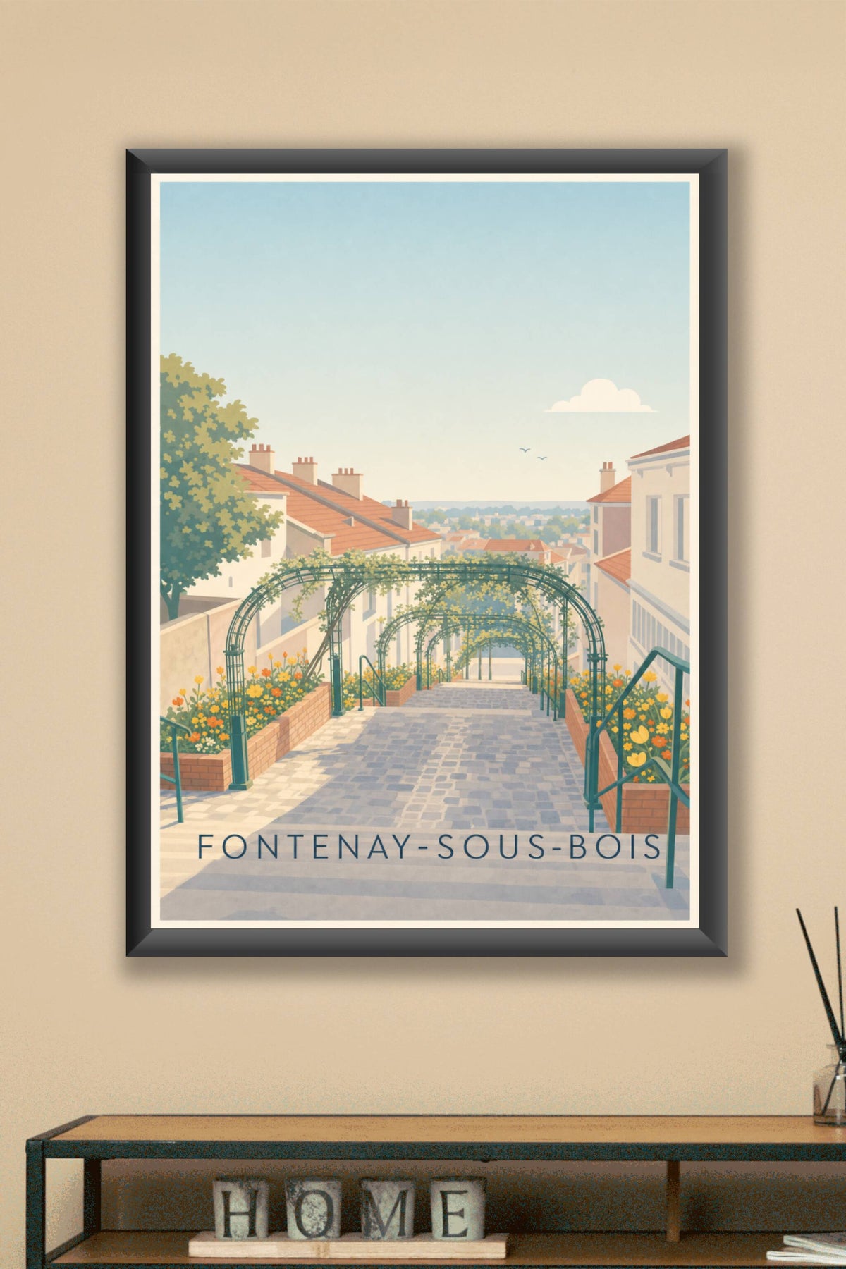 Affiche de Fontenay-sous-Bois, poster escaliers fleuris
