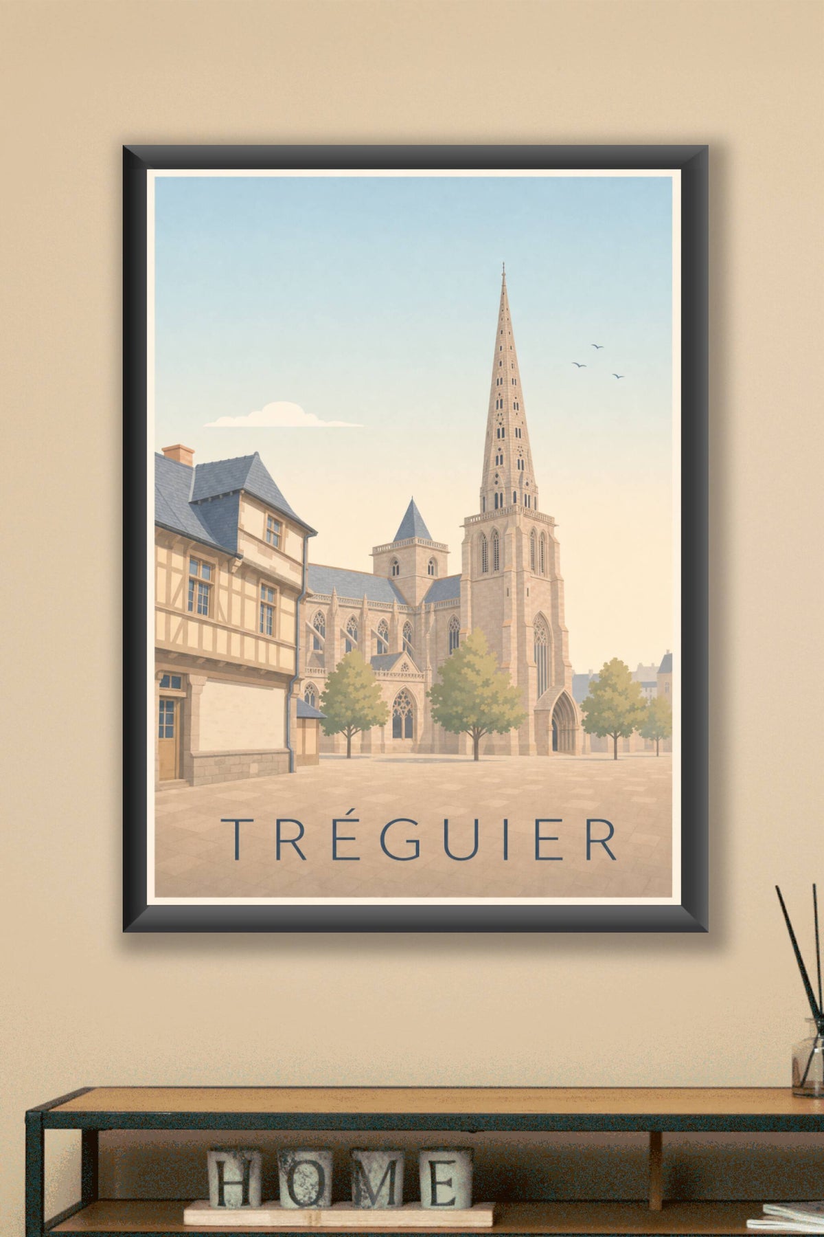 Affiche de Tréguier, poster de la cathédrale bretonne