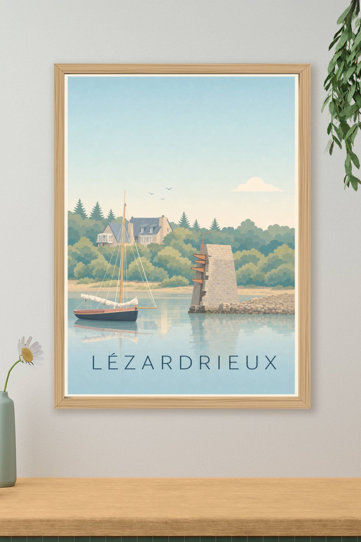 Affiche de Lézardrieux, poster voilier et pont