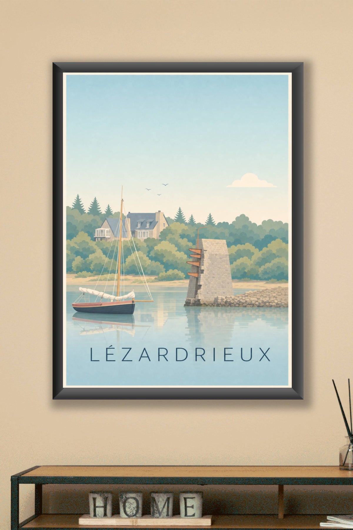 Affiche de Lézardrieux, poster voilier et pont