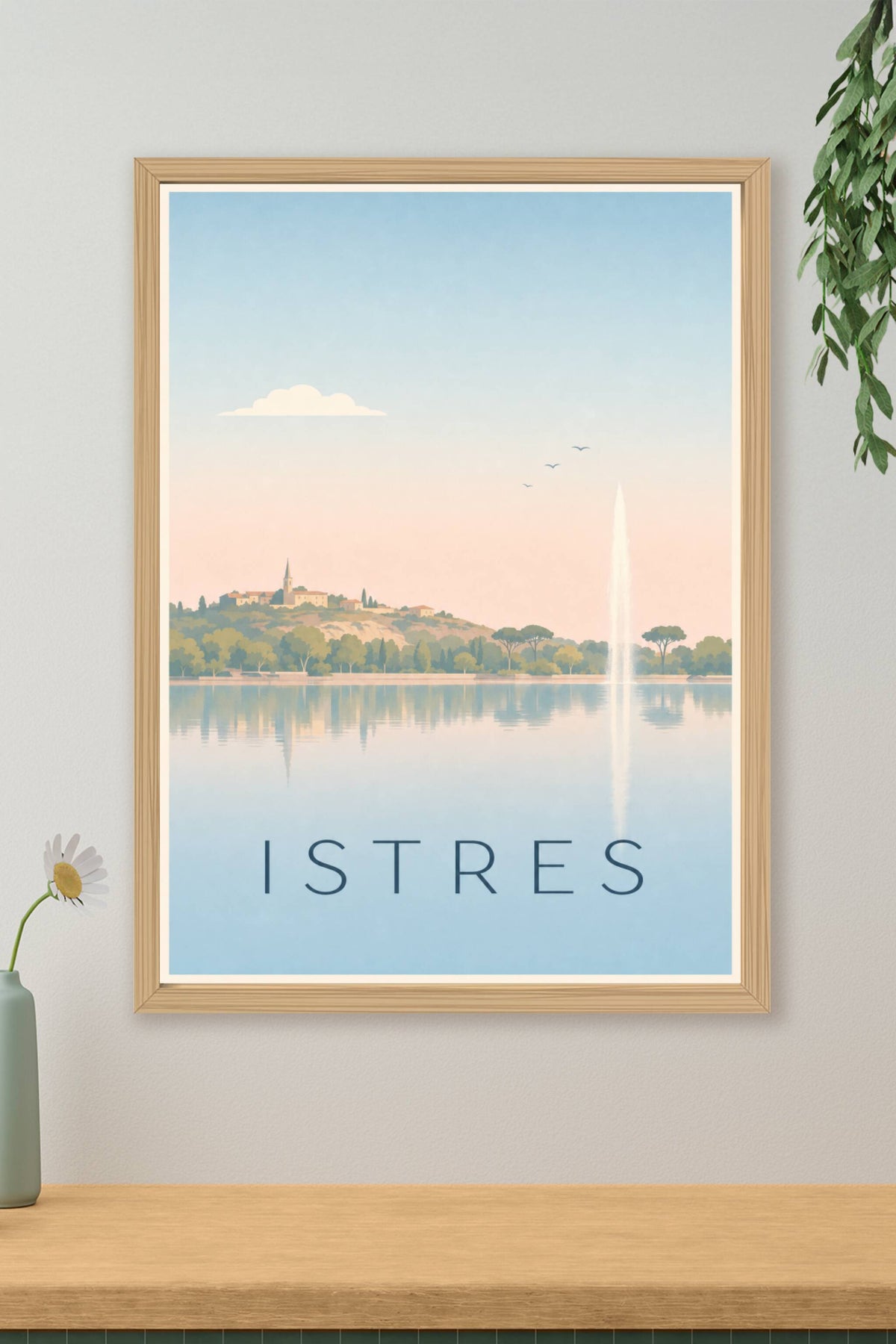 Affiche d'Istres, poster jet d'eau sur l'étang