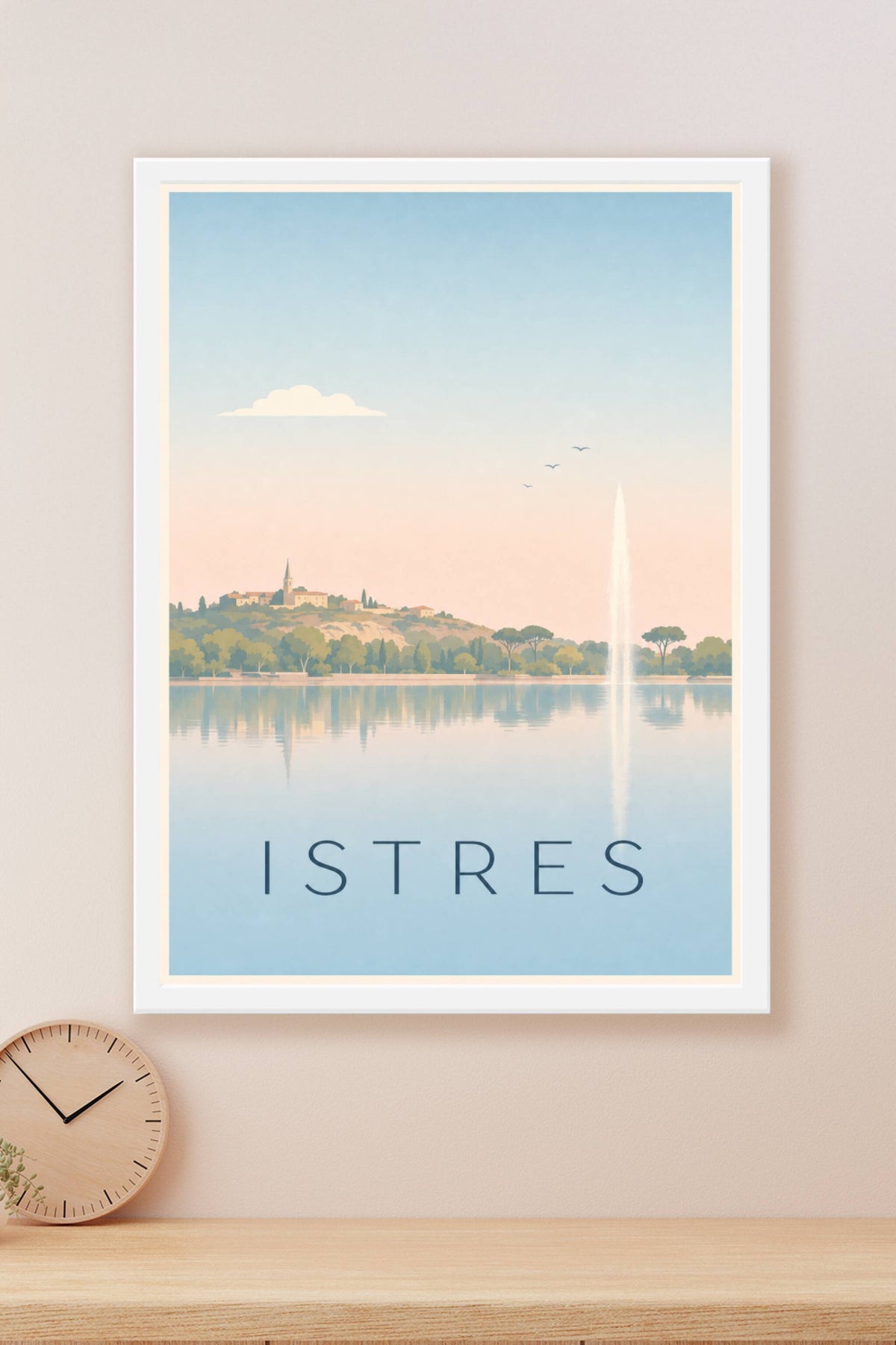 Affiche d'Istres, poster jet d'eau sur l'étang
