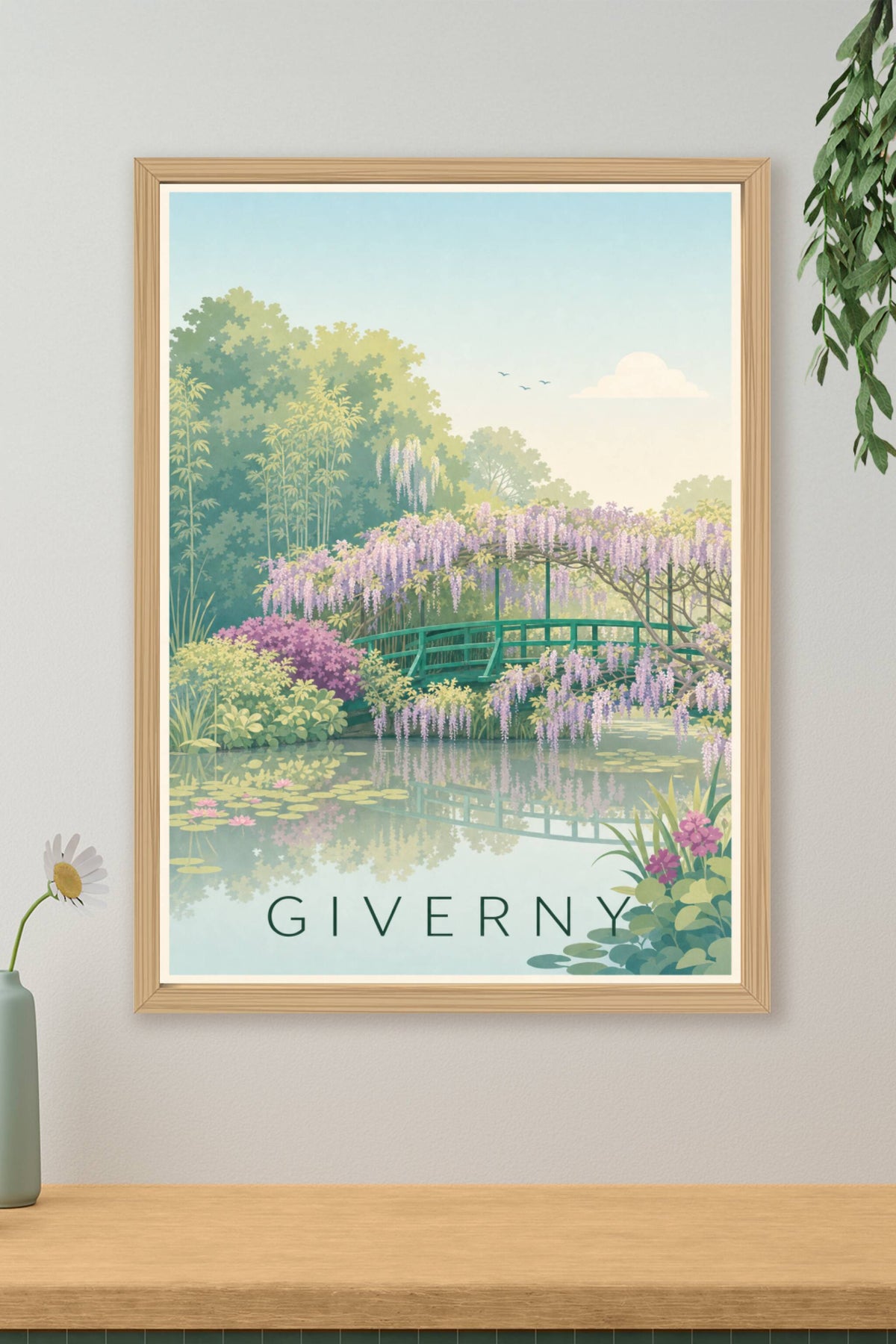 Affiche Giverny, poster pont japonais fleuri