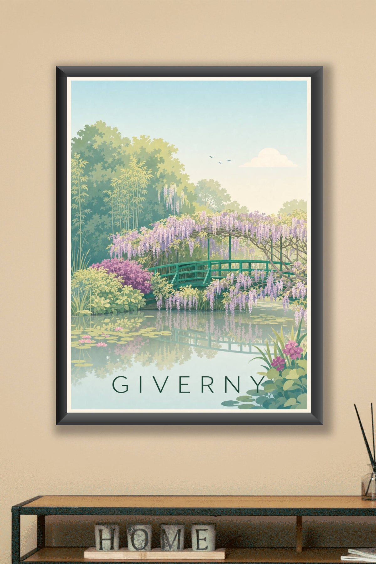 Affiche Giverny, poster pont japonais fleuri