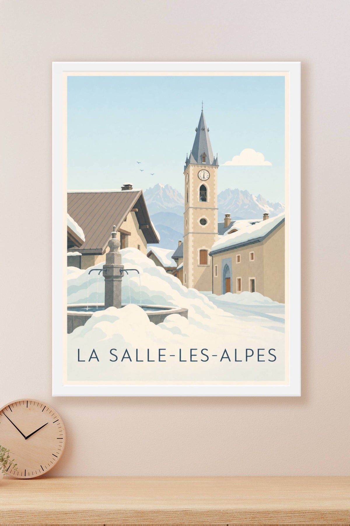 Affiche La Salle-les-Alpes, poster clocher et montagne