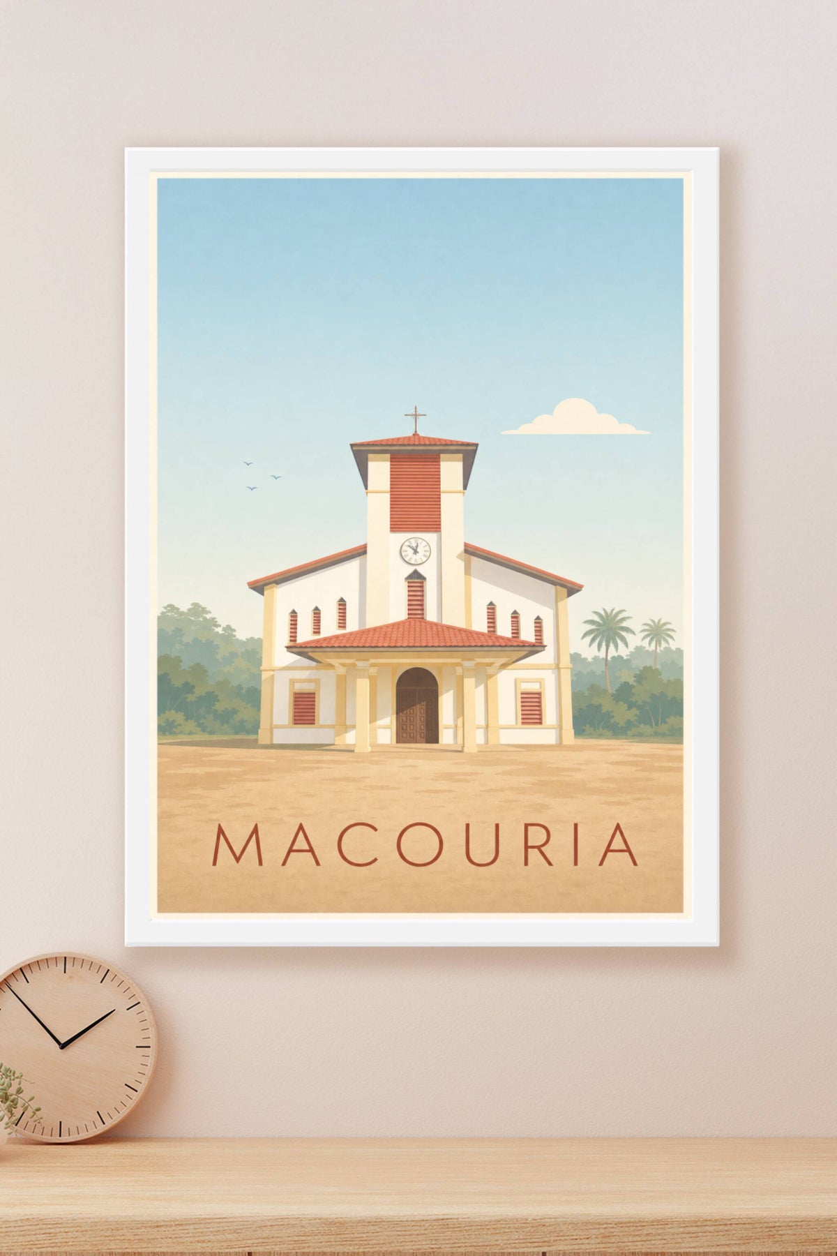 Affiche de Macouria, poster église et palmiers