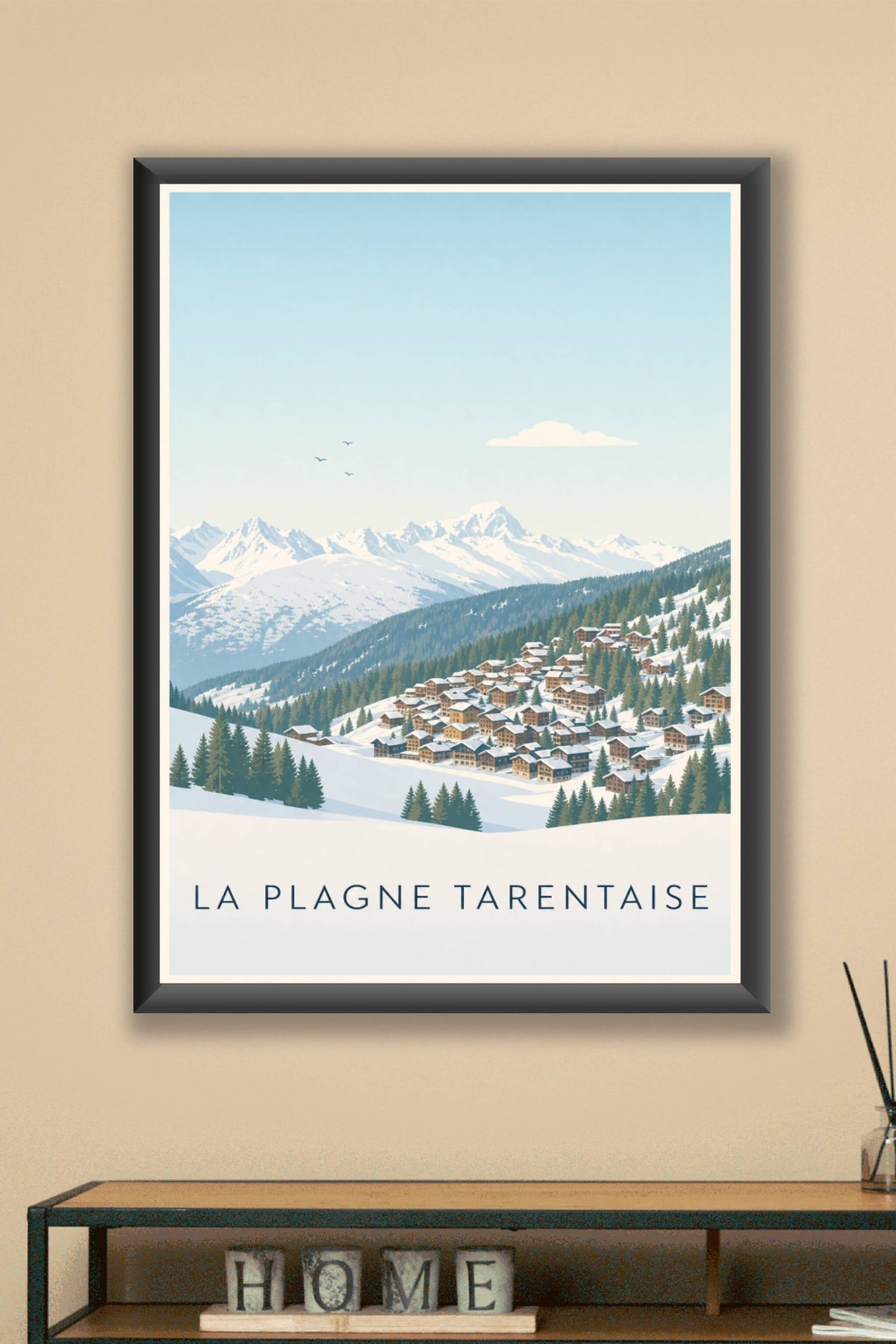 Affiche de La Plagne Tarentaise, poster chalets de Savoie