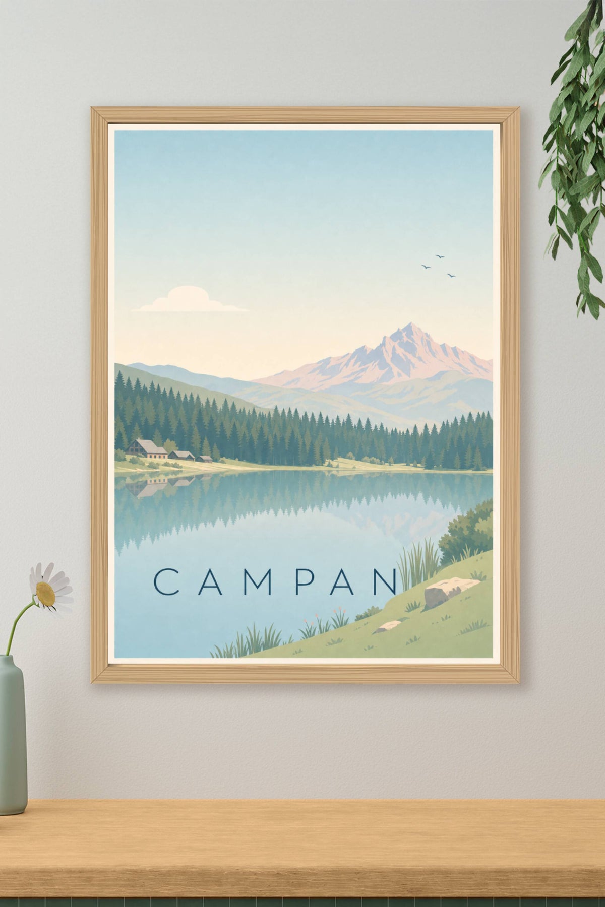 Affiche de Campan, poster lac et montagnes