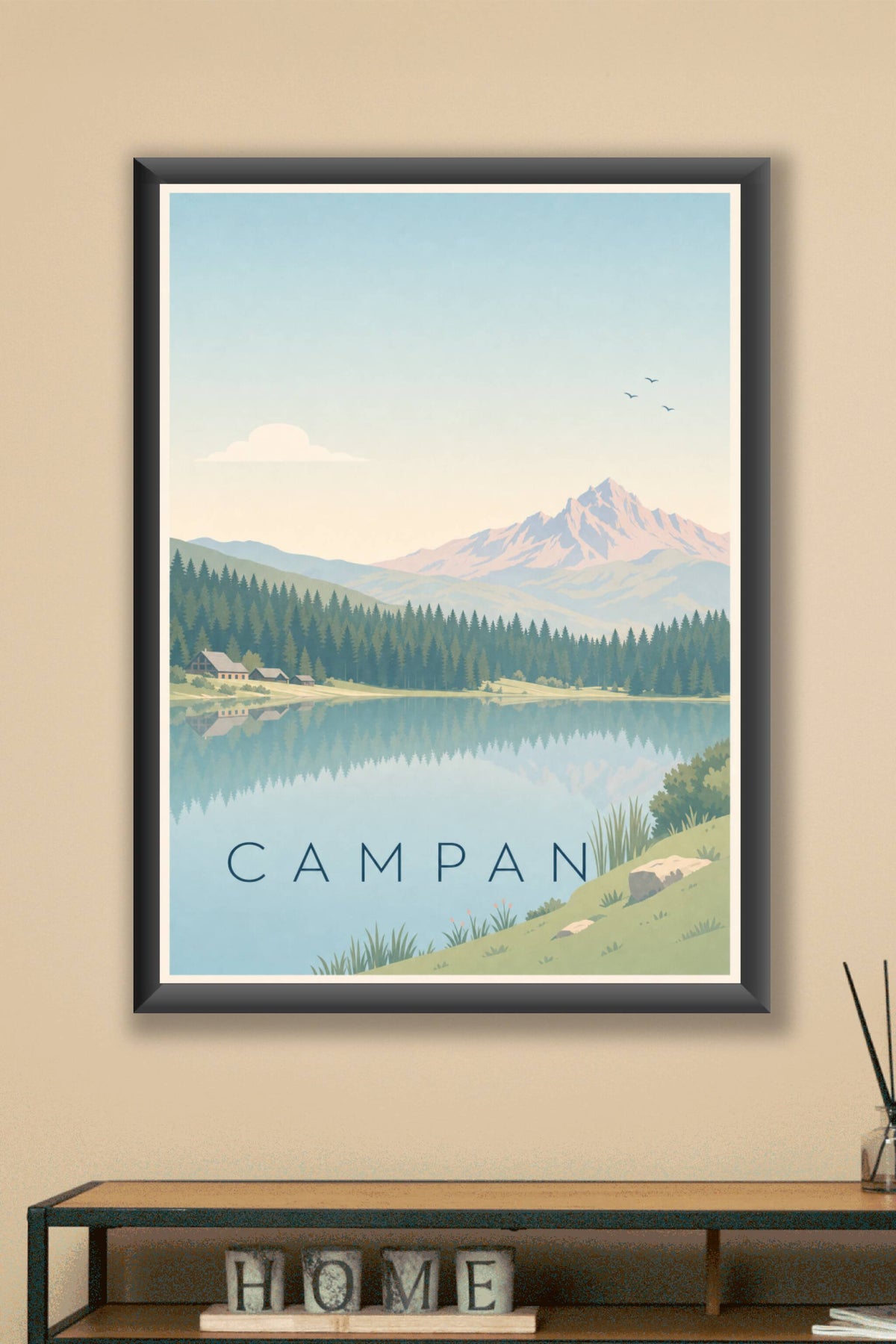 Affiche de Campan, poster lac et montagnes