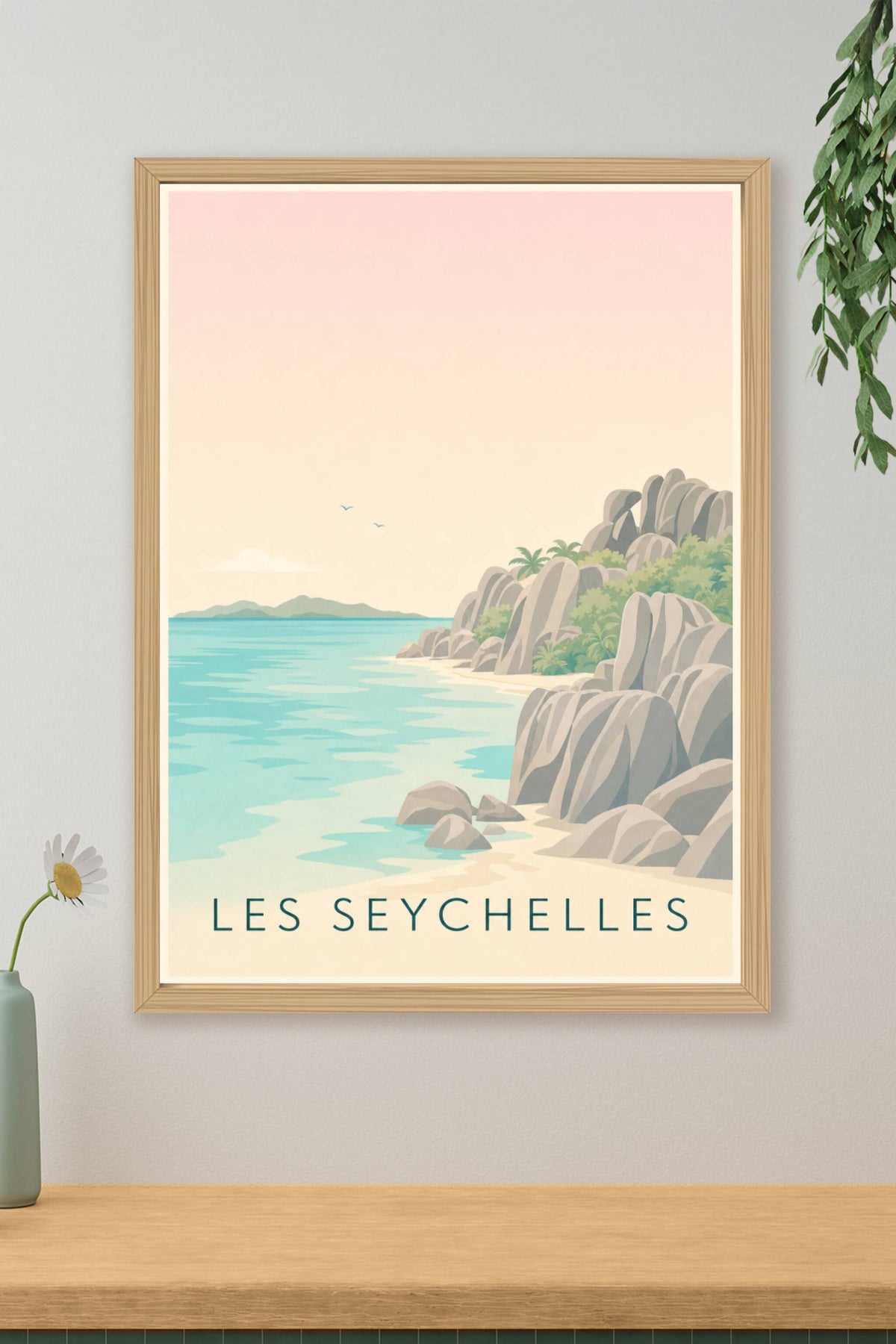 Affiche des Seychelles, poster rochers granitiques