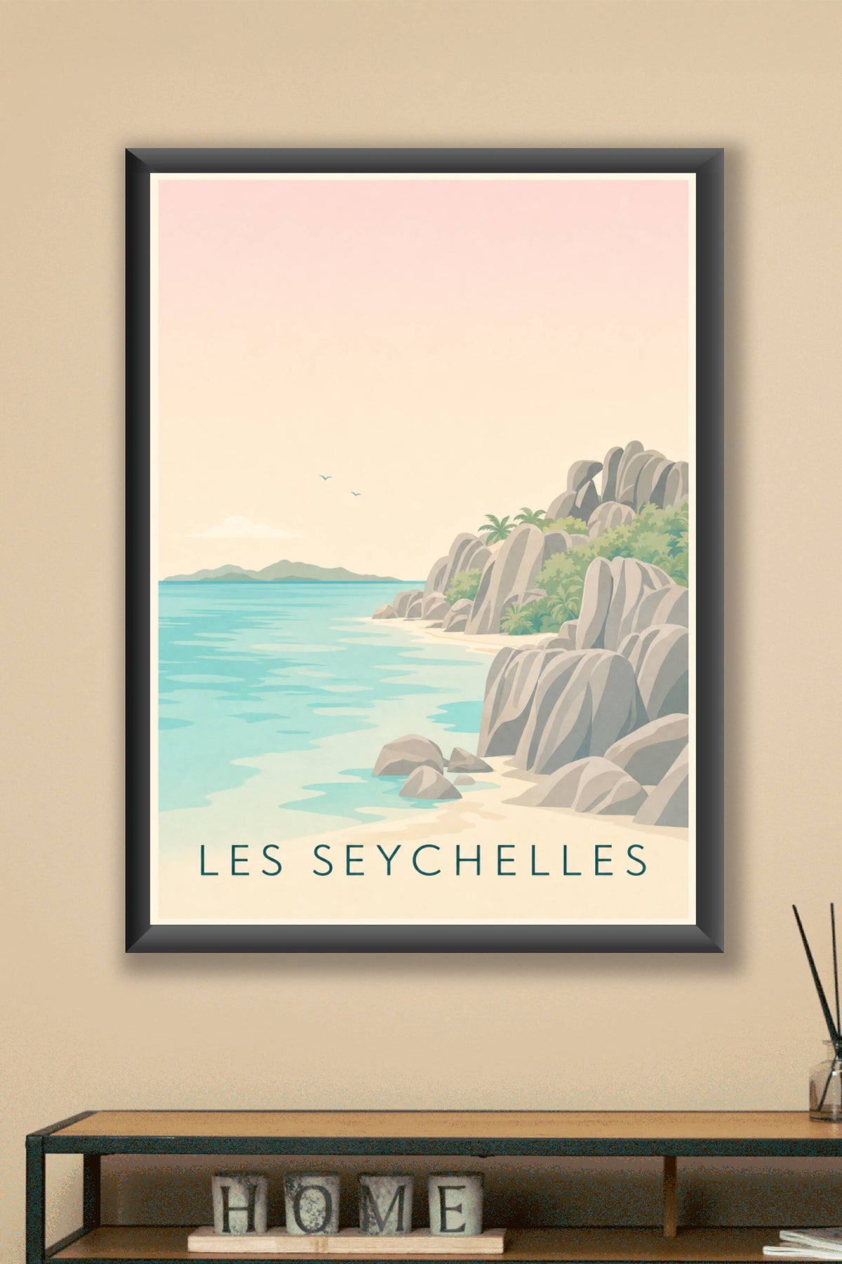 Affiche des Seychelles, poster rochers granitiques