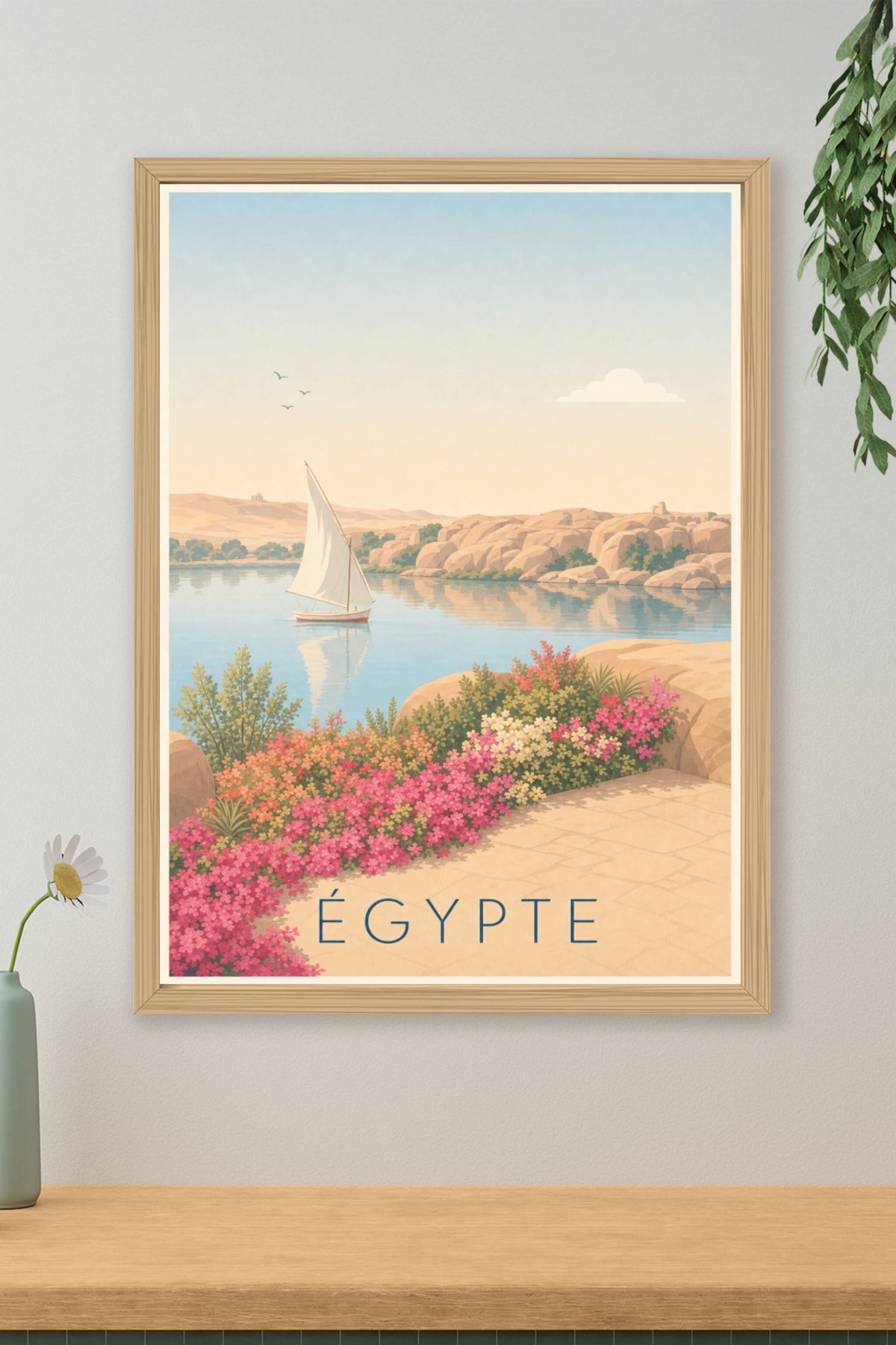 Poster d'Égypte calme, affiche felouque sur le Nil