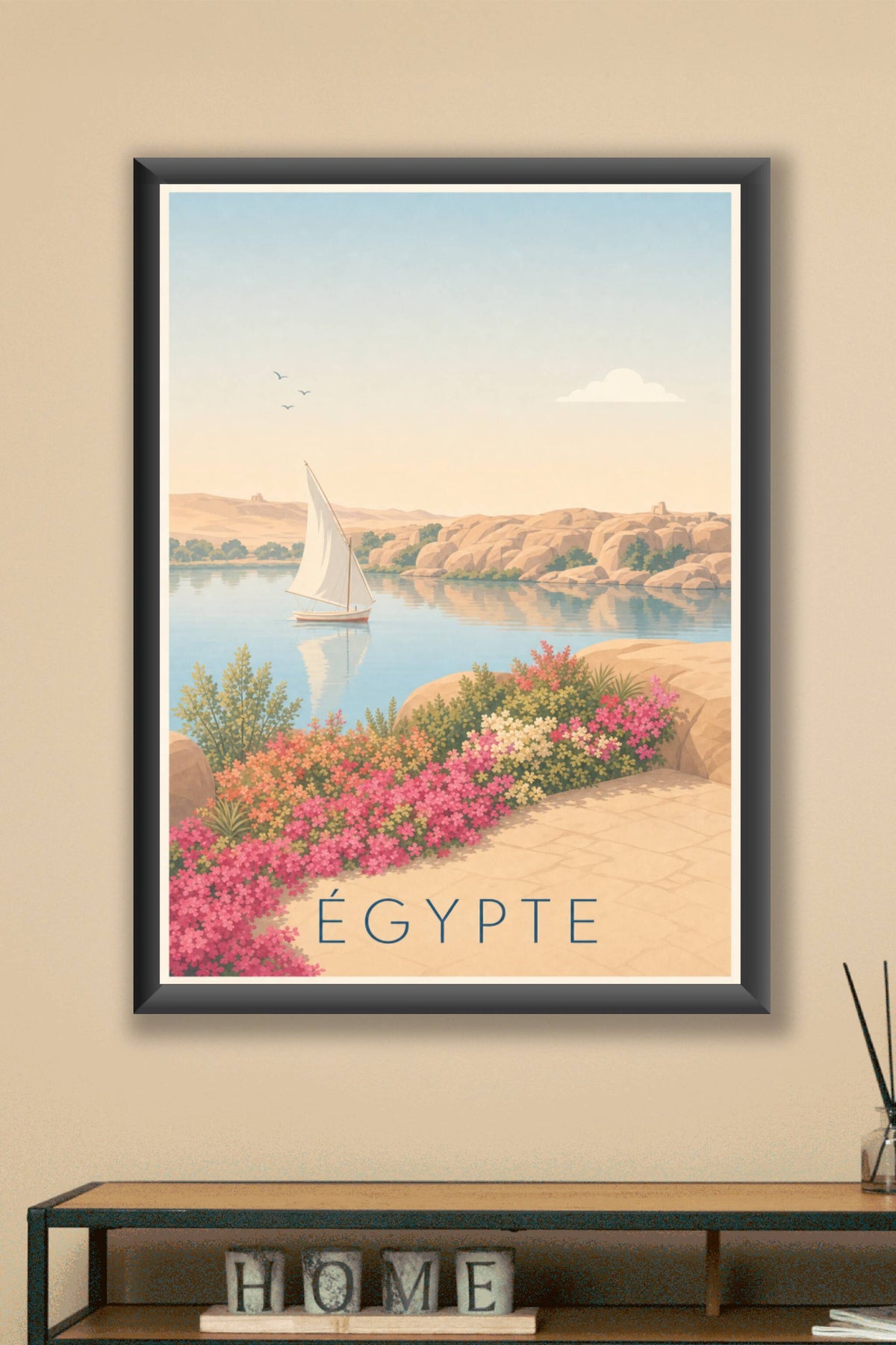Poster d'Égypte calme, affiche felouque sur le Nil