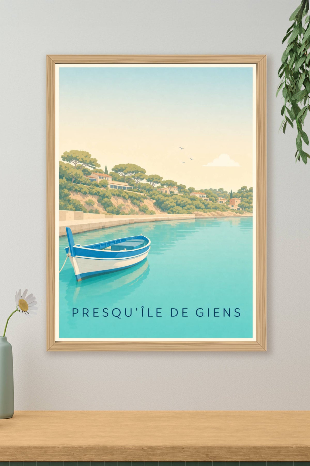 Affiche de la Presqu'île de Giens, poster bateau bleu
