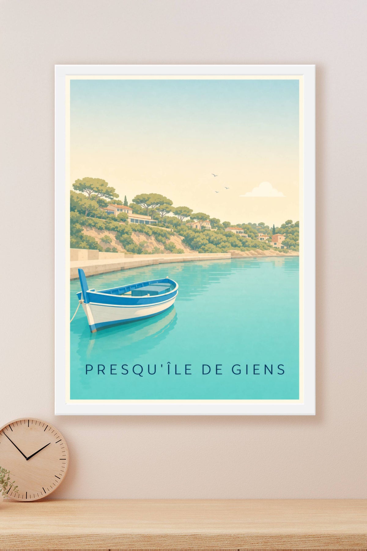 Affiche de la Presqu'île de Giens, poster bateau bleu