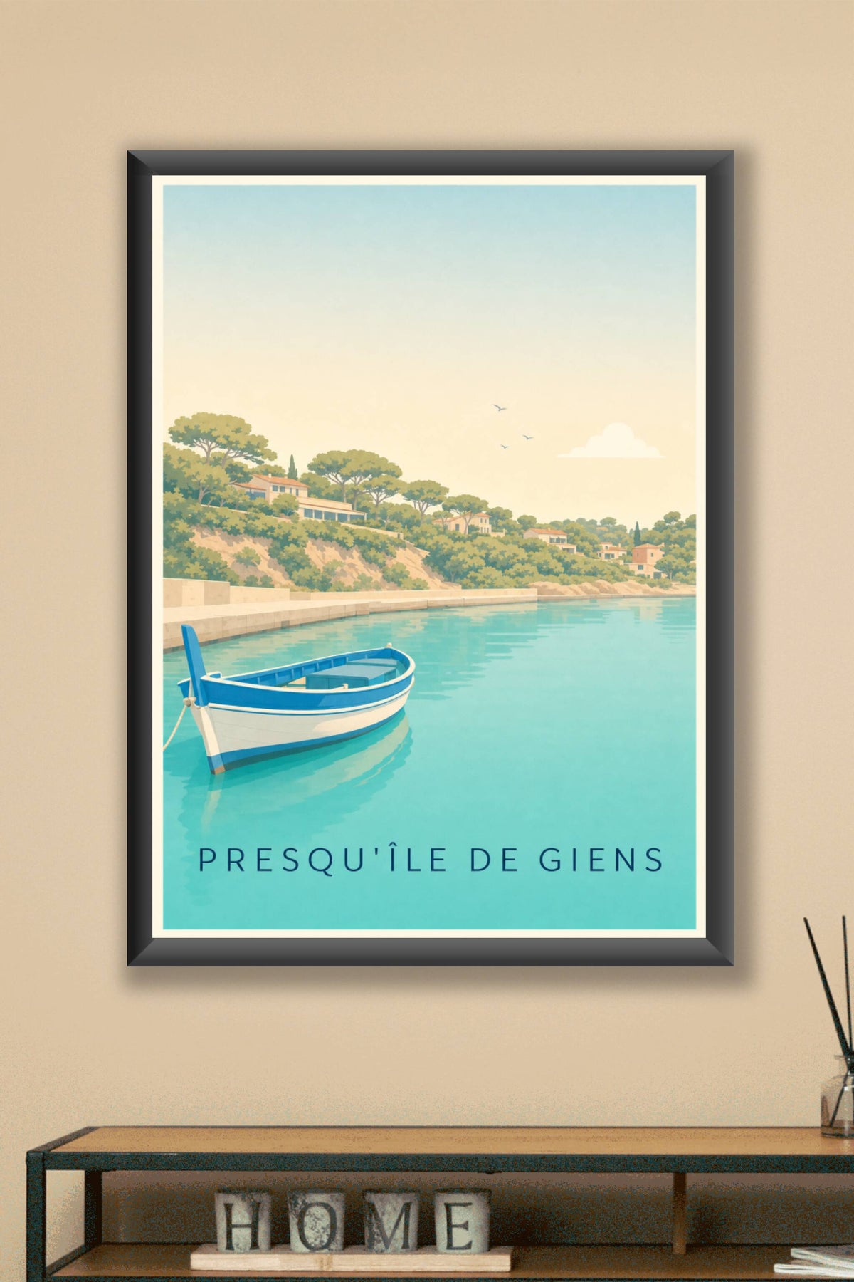 Affiche de la Presqu'île de Giens, poster bateau bleu