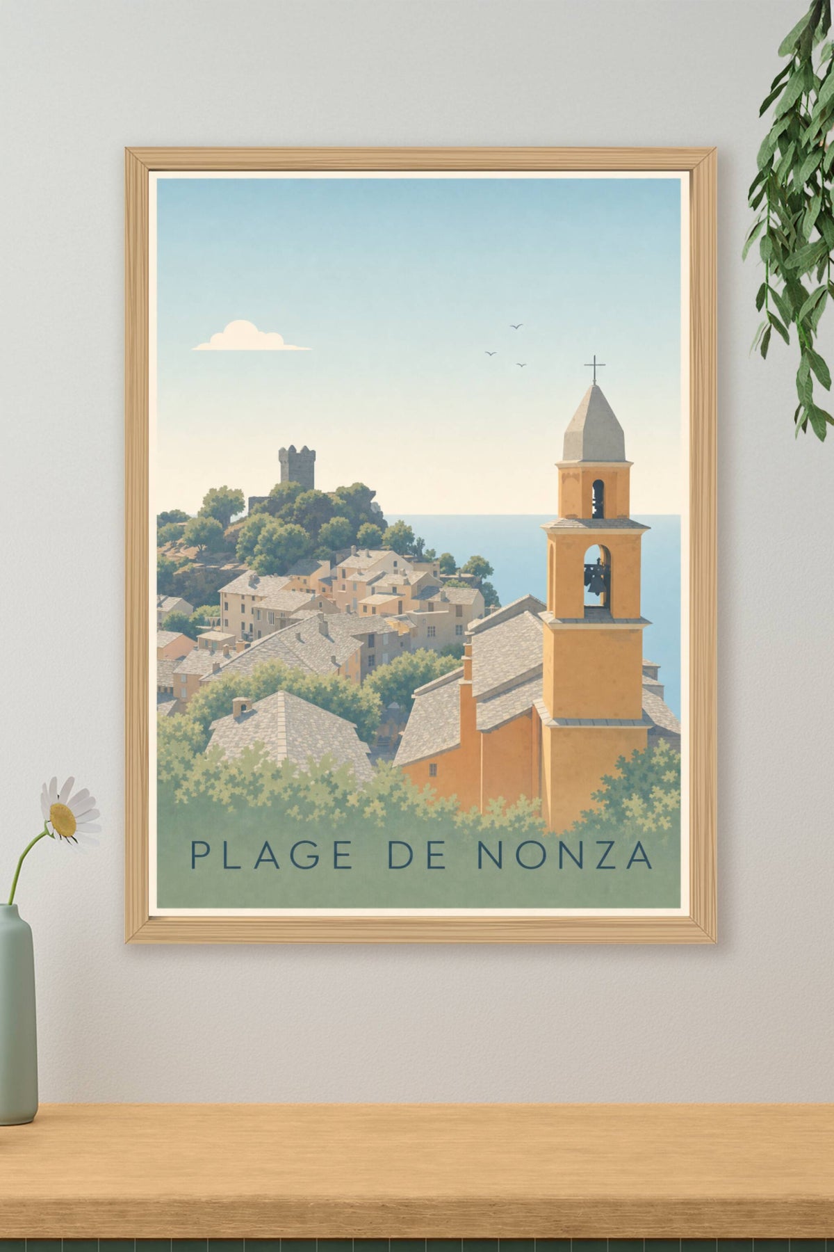 Affiche de la Plage de Nonza, poster village corse