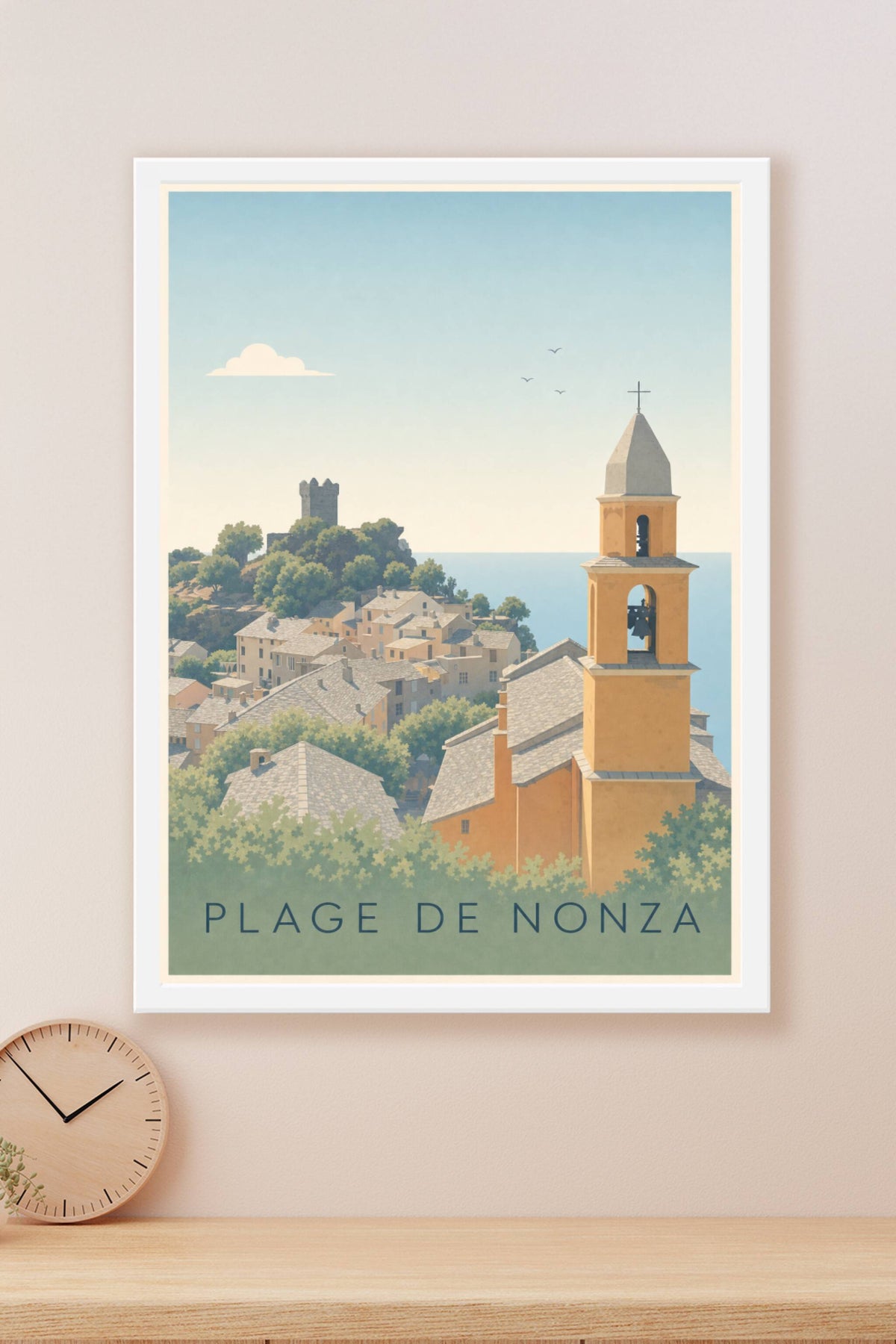 Affiche de la Plage de Nonza, poster village corse