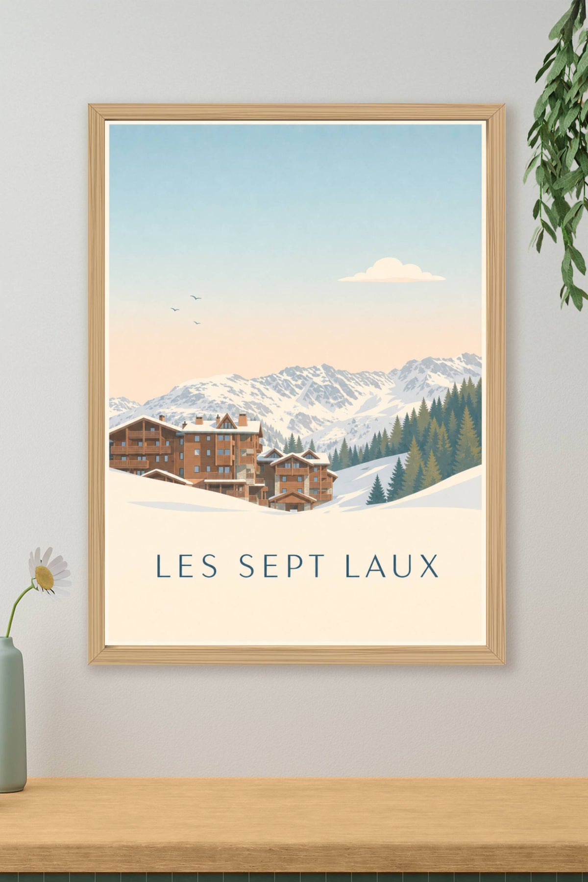 Affiche des Sept Laux, poster chalets de montagne