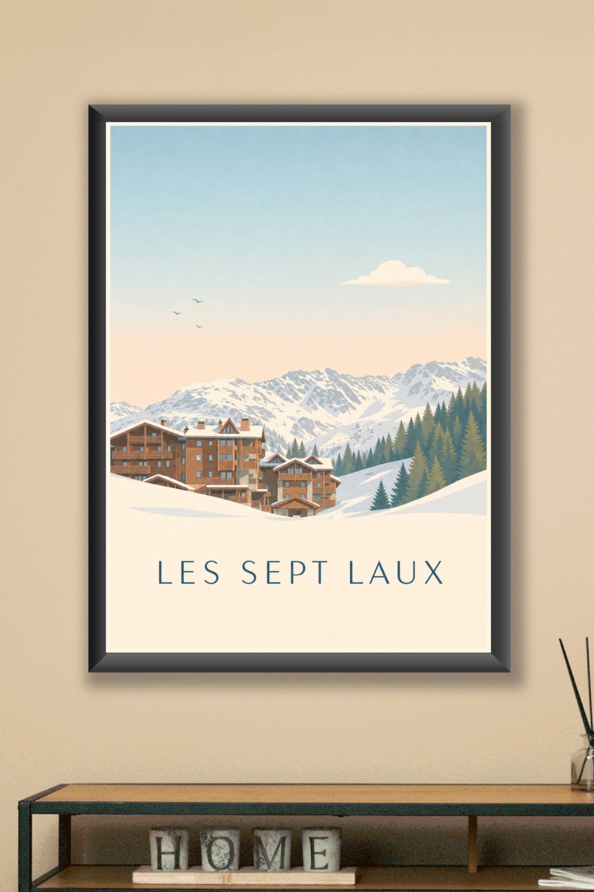 Affiche des Sept Laux, poster chalets de montagne