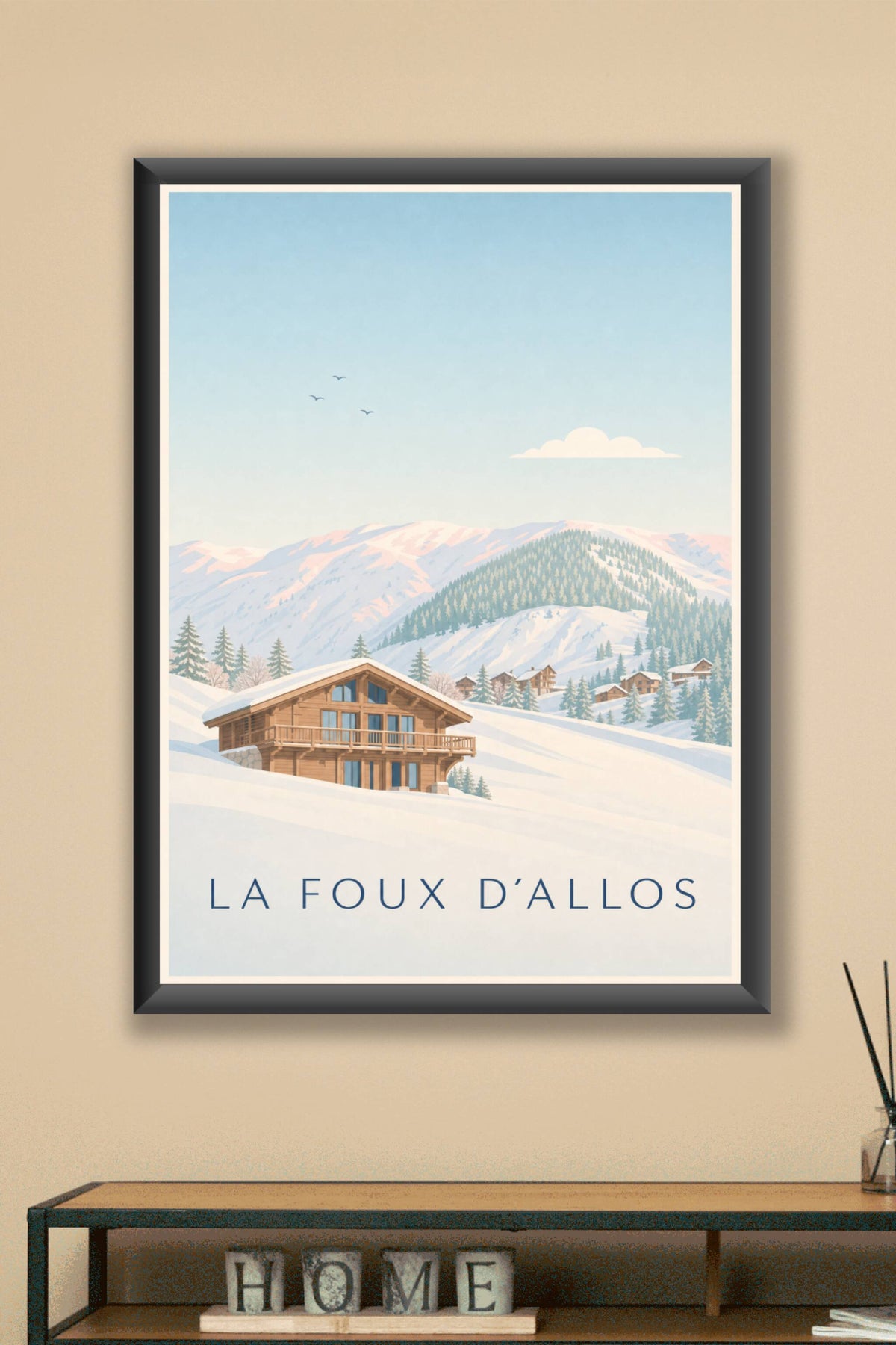 Affiche de La Foux d'Allos, poster chalet de montagne