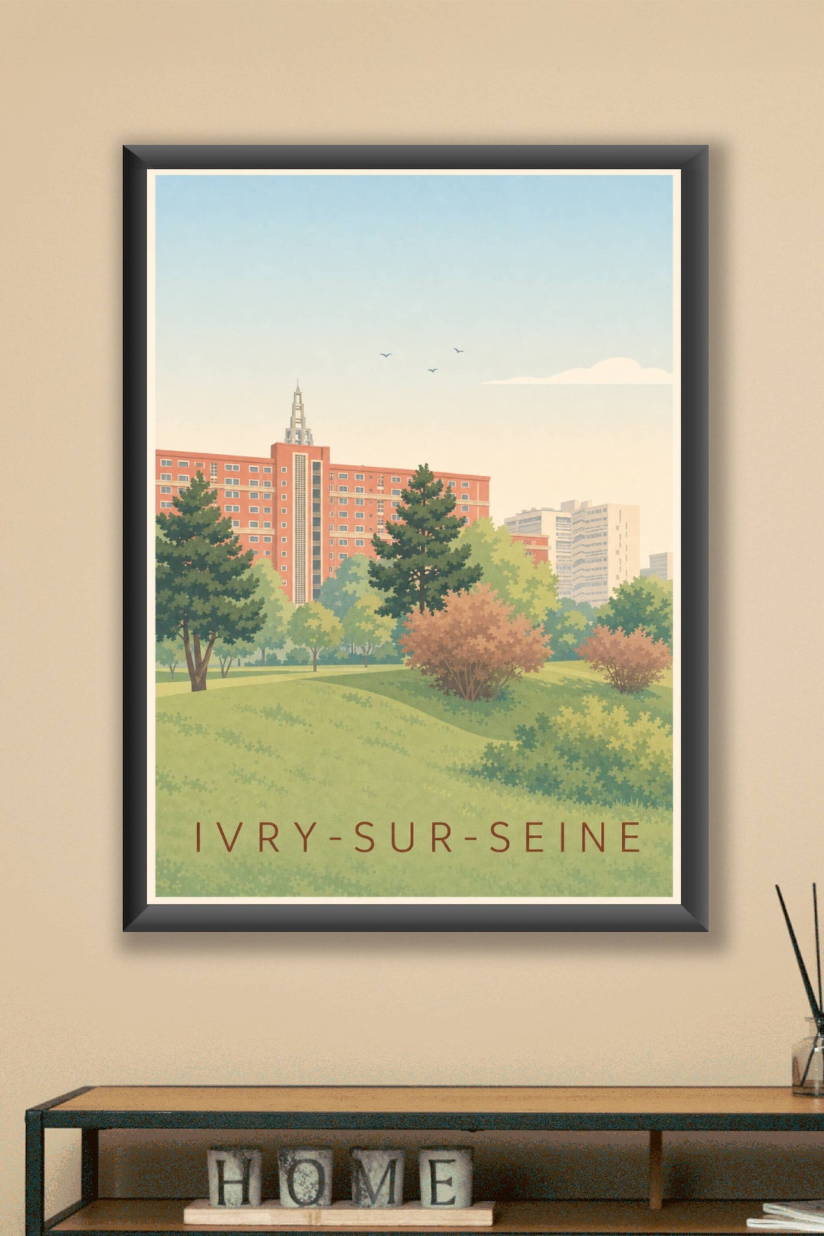 Affiche d'Ivry-sur-Seine, poster brique rouge