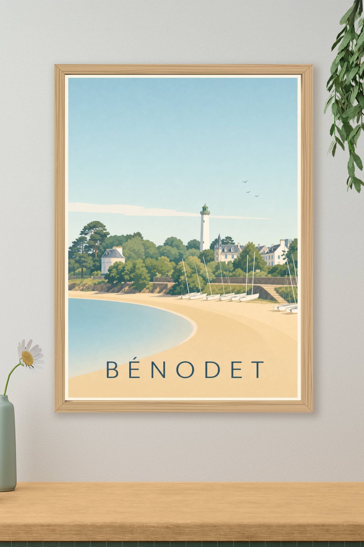 Affiche de Bénodet, poster plage et phare du Coq