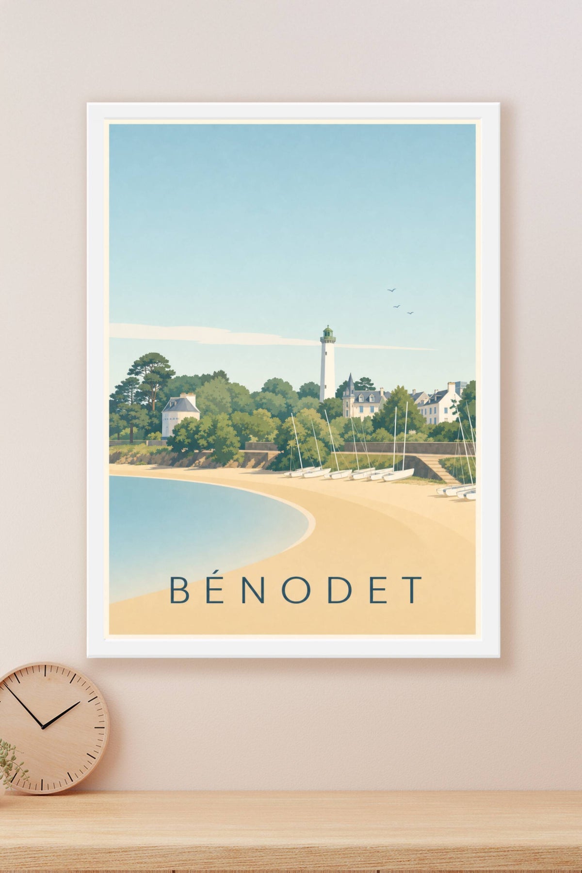 Affiche de Bénodet, poster plage et phare du Coq