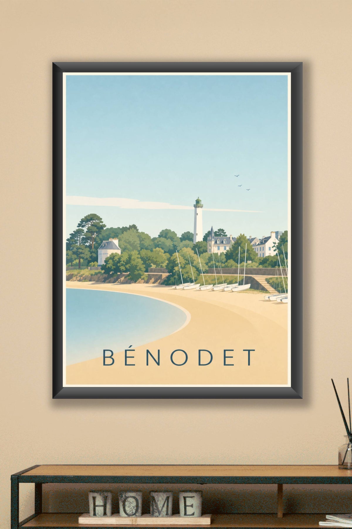 Affiche de Bénodet, poster plage et phare du Coq