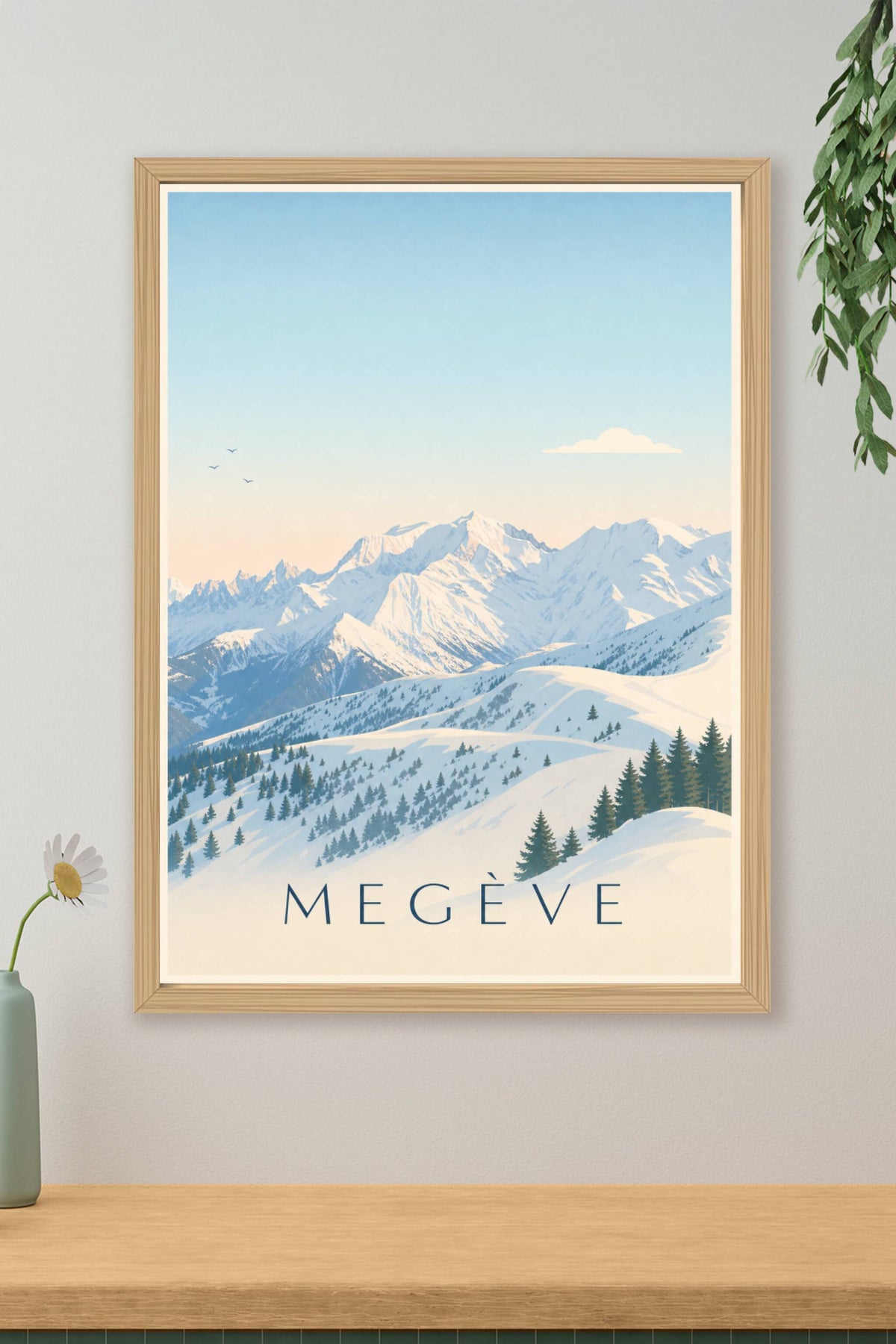 Affiche de Megève, poster Alpes et sapins