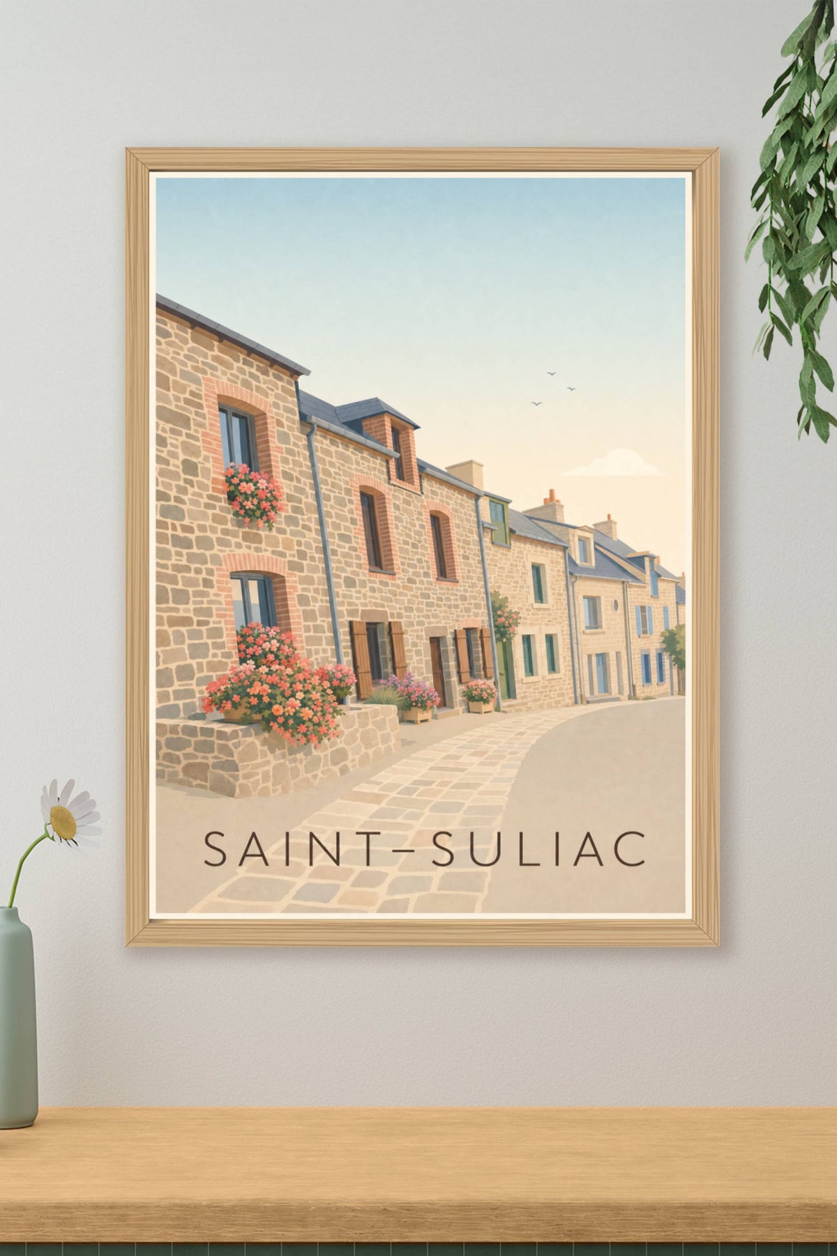 Affiche de Saint-Suliac, poster maisons en pierre
