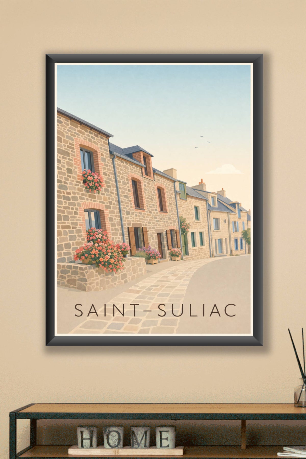 Affiche de Saint-Suliac, poster maisons en pierre