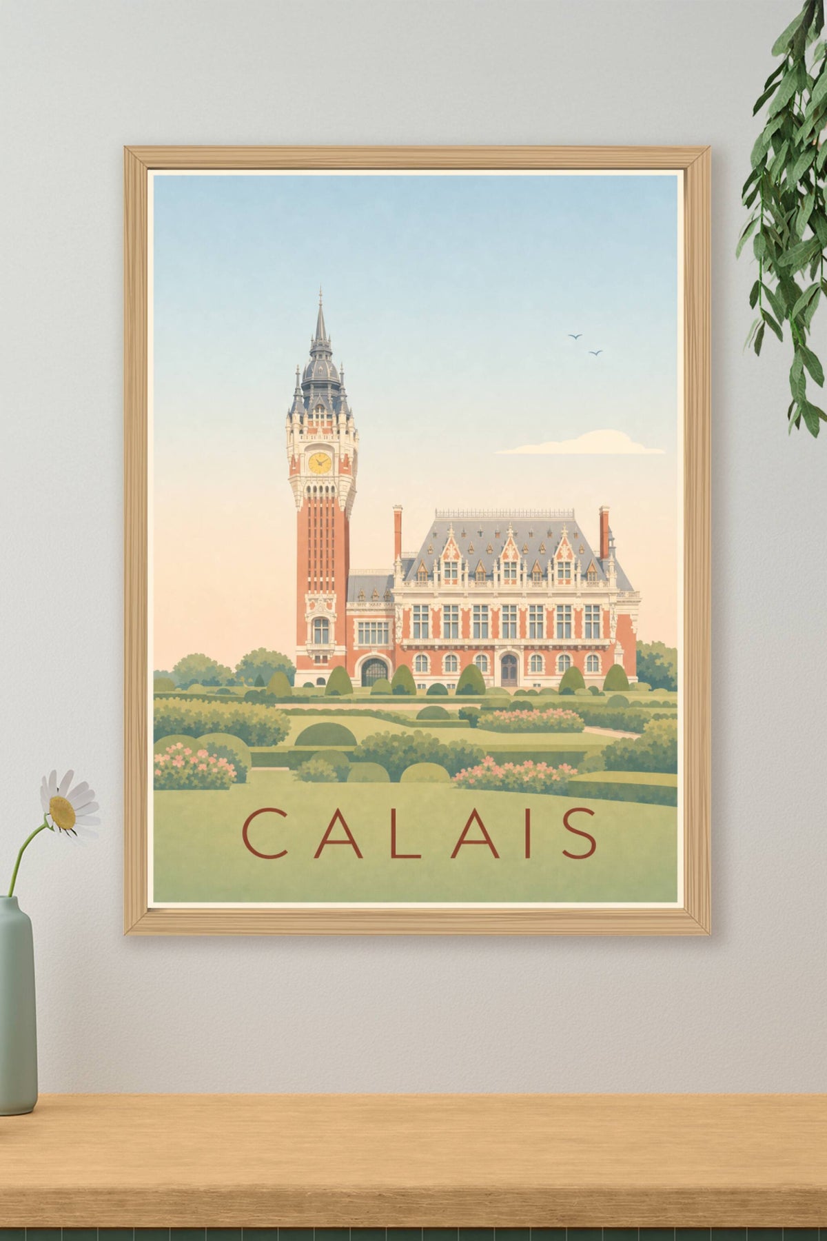 Affiche de Calais, poster beffroi et hôtel de ville